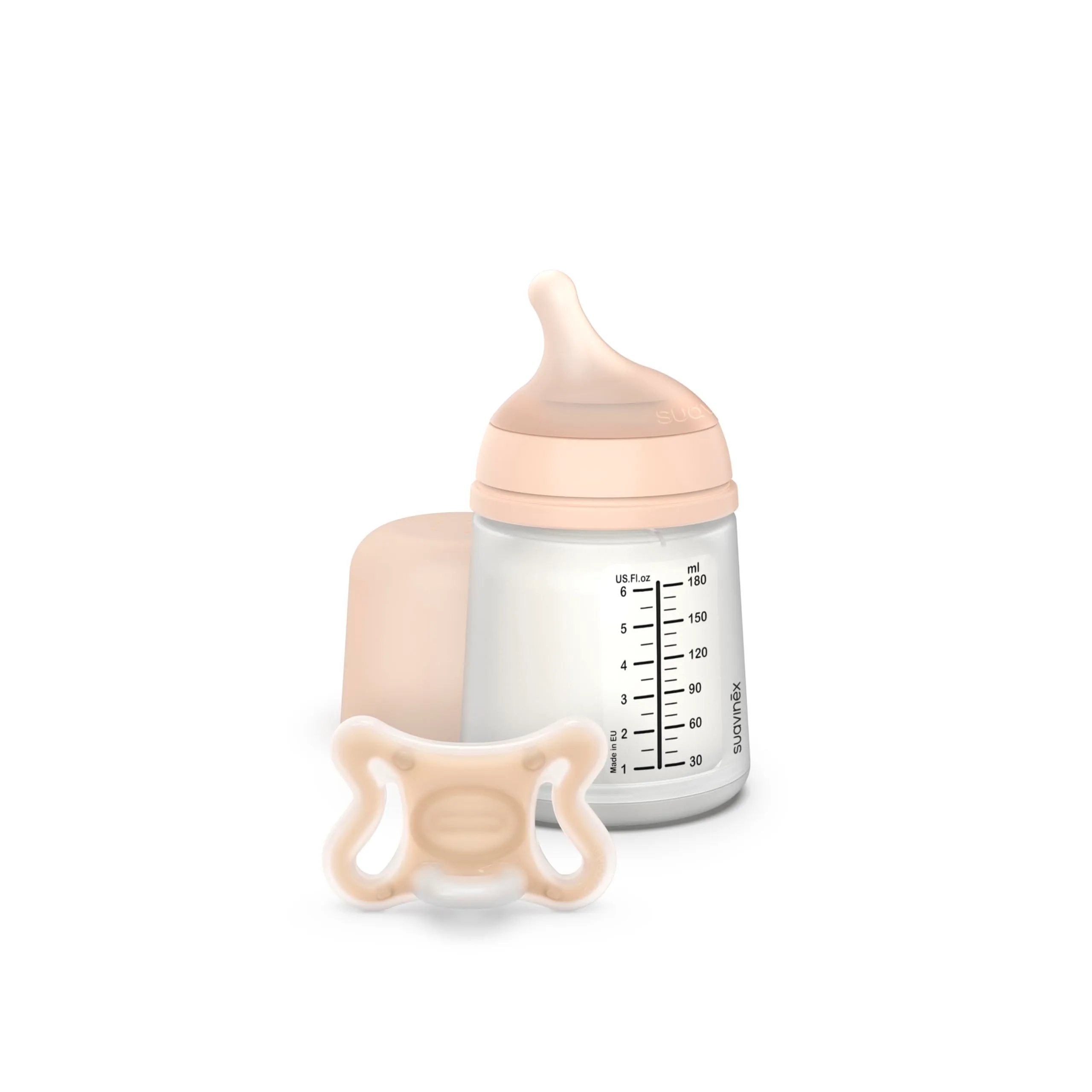 Suavinex ZeroZero Set Neonato con Biberon, 180 ml Flusso Adattabile + Mini Ciuccio per Bambini da -2 a 2 Mesi, 2 unità, colore: skin