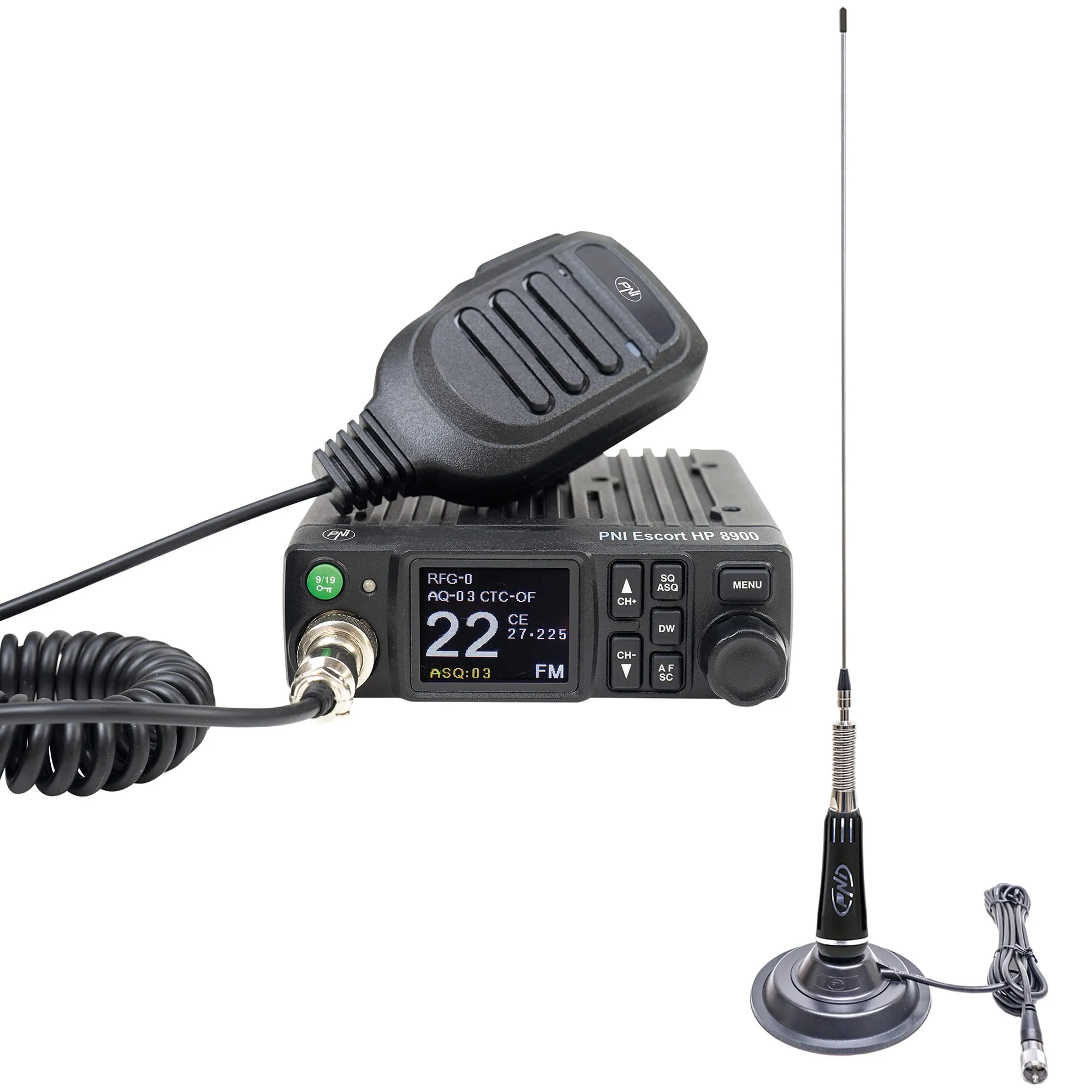Radio CB PNI Escort HP 8900 ASQ, 12-24V + Antenna CB PNI LED 2000 con base magnetica