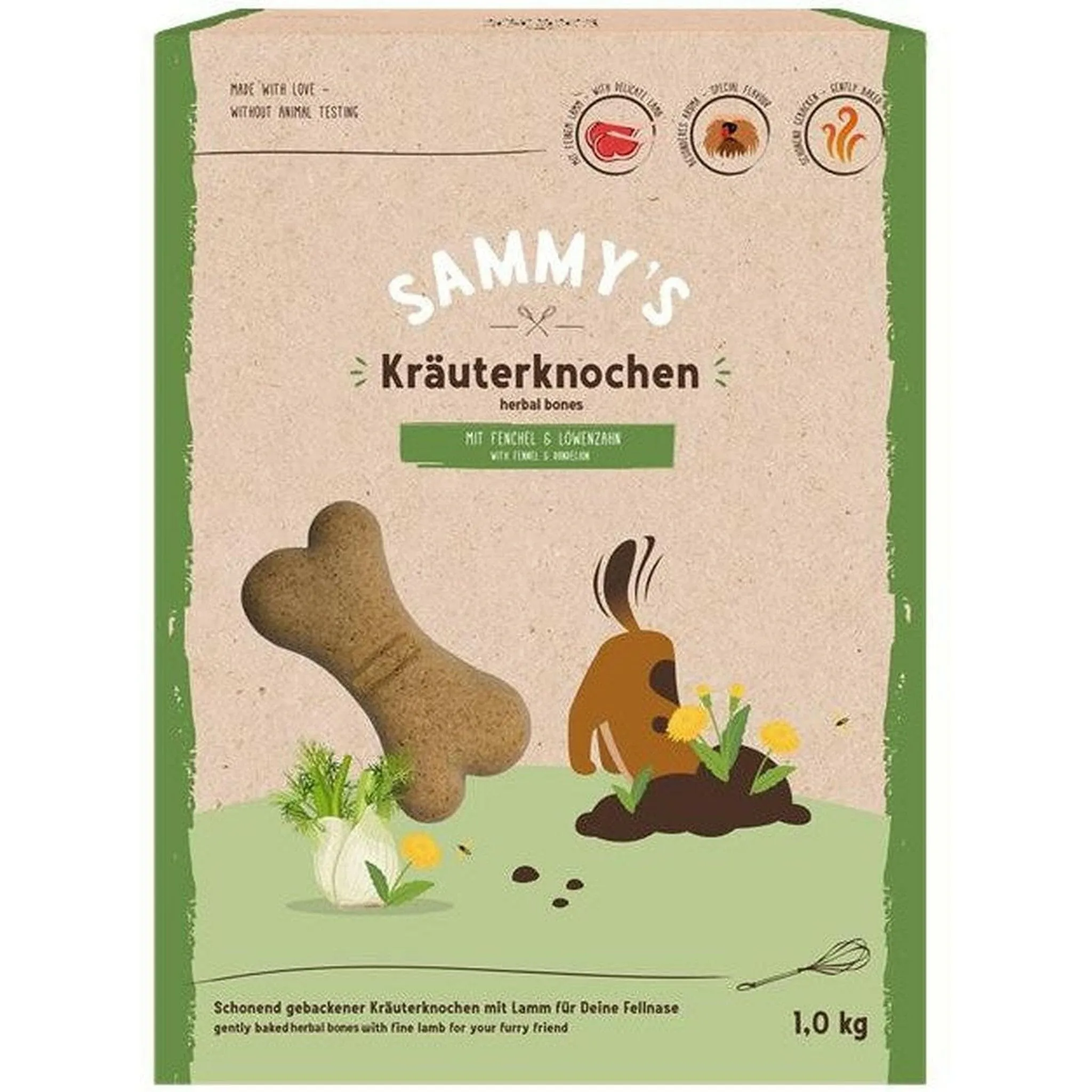 Ossa con erbe aromatiche di Sammy | Snack per cani cotti delicatamente | Con agnello, finocchio e dente di leone | Speciale aroma alle erbe | Senza zuccheri aggiunti | 1x 1 kg