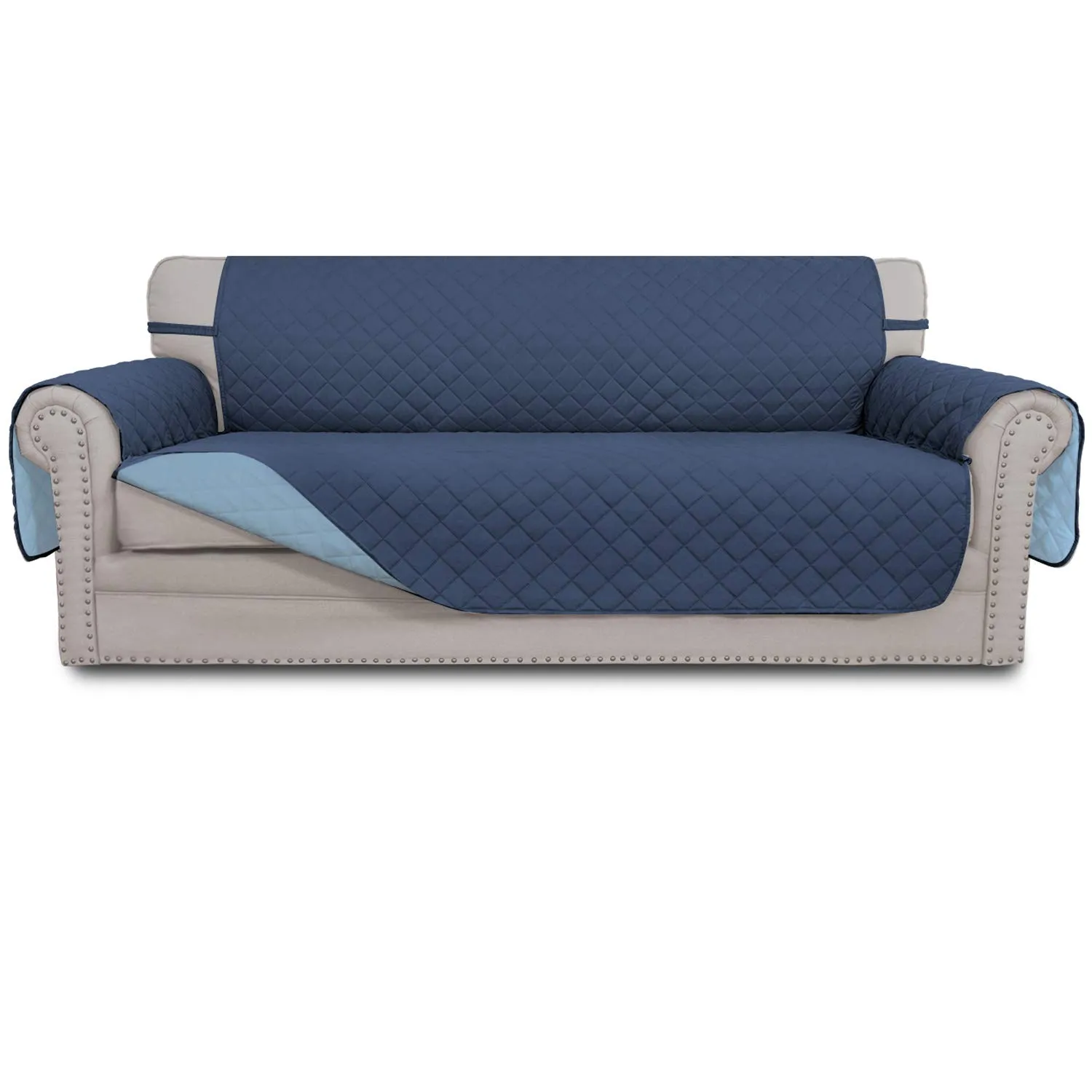 Easy-Going Copridivano reversibile oversize per divano a 3 cuscini, per cani, impermeabile, con bastoncini in schiuma, per animali domestici (divano oversize, blu scuro/azzurro)