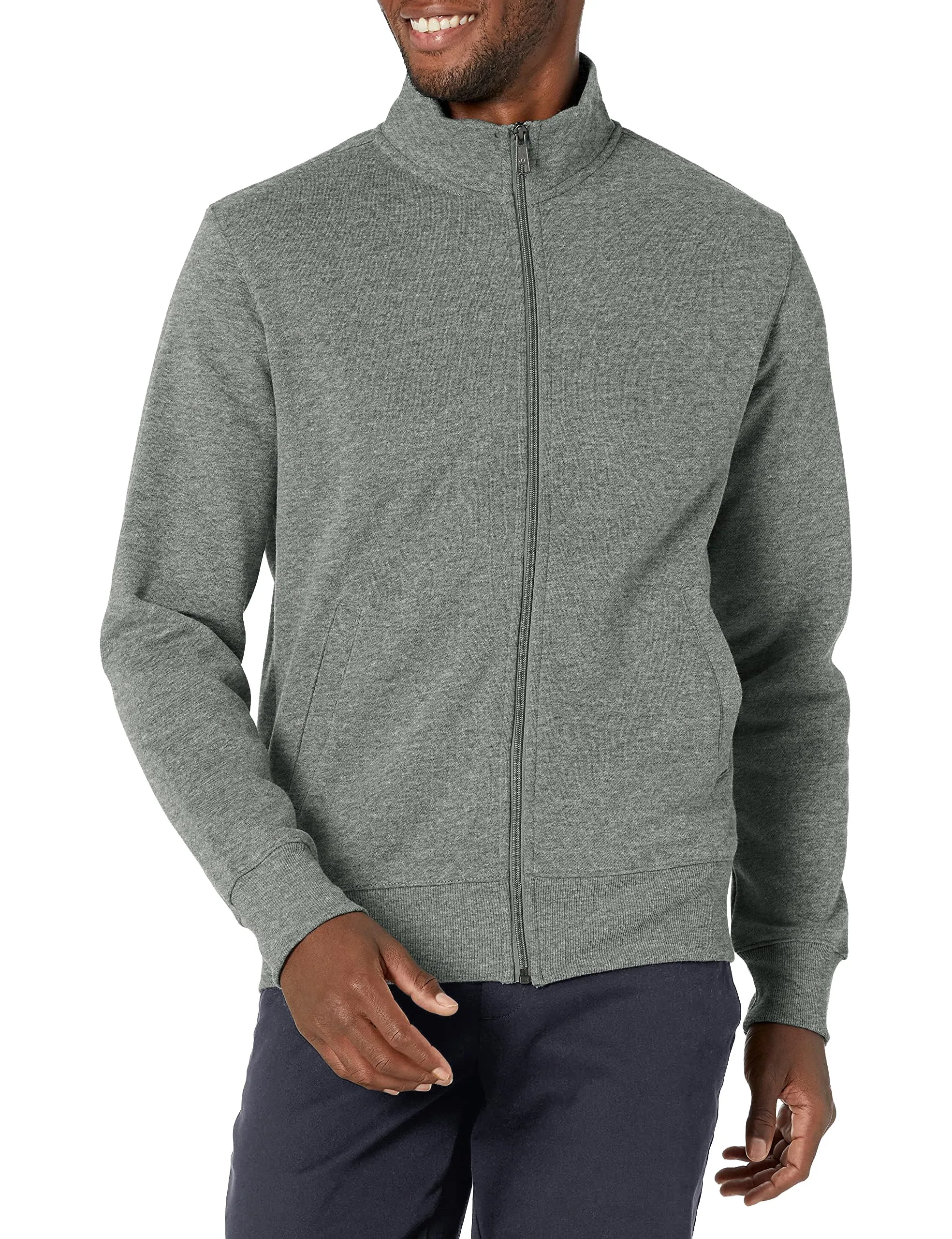 Amazon Essentials Maglione in Pile con Zip Integrale dalla Vestibilità Classica Uomo, Grigio Medio Puntinato, XS
