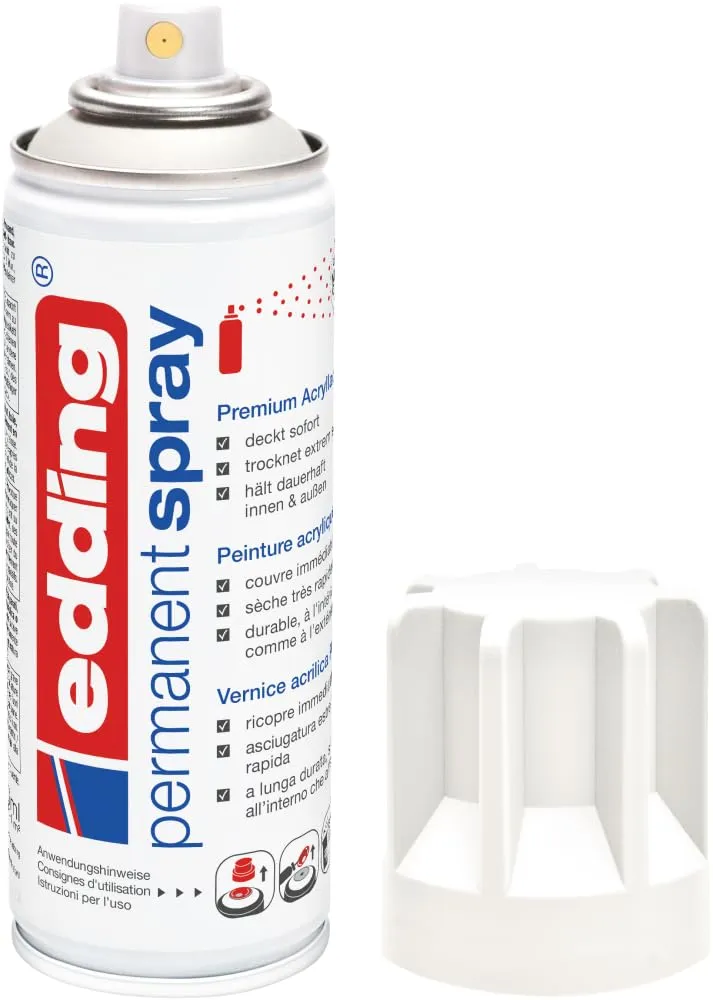 edding 5200 Spray Permanente, Bianco Traffico Opaco, 200 Ml, Vernice Acrilica Premium per Dipingere e Decorare Vetro, Metallo, Legno, Ceramica, Plastica, Tela, Smalto Acrilico, Vernice Spray