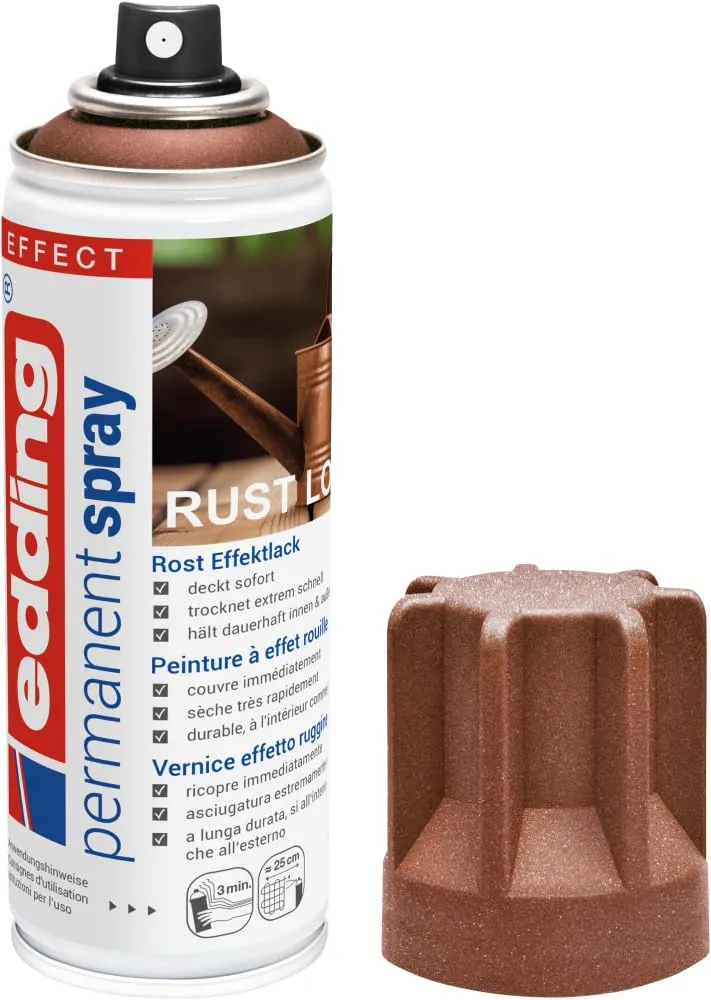 edding 5200 Spray Permanente, Effetto Ruggine Opaco, 200 Ml, Vernice Acrilica Premium per Dipingere e Decorare Vetro, Metallo, Legno, Ceramica, Plastica, Tela, Smalto Acrilico, Vernice Spray