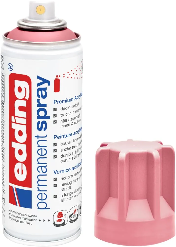 edding 5200 Spray Permanente, Malva Opaca, 200 Ml, Vernice Acrilica Premium per Dipingere e Decorare Vetro, Metallo, Legno, Ceramica, Plastica, Tela, Smalto Acrilico, Vernice Spray
