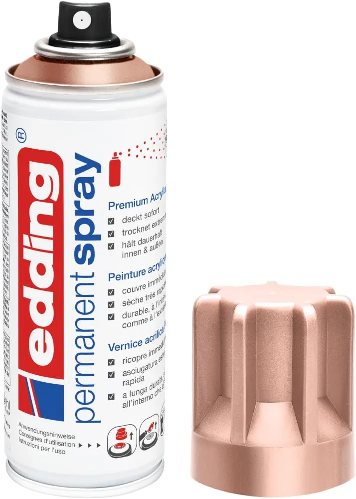 Edding 5200 Spray Permanente, Oro Rosa Opaco, 200 Ml, Vernice Acrilica Premium per Dipingere e Decorare Vetro, Metallo, Legno, Ceramica, Plastica, Tela, Smalto Acrilico, Vernice Spray