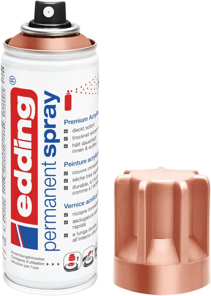 Edding 5200 Spray Permanente, Rame Prezioso Opaco, 200 Ml, Vernice Acrilica Premium per Dipingere e Decorare Vetro, Metallo, Legno, Ceramica, Plastica, Tela, Smalto Acrilico, Vernice Spray