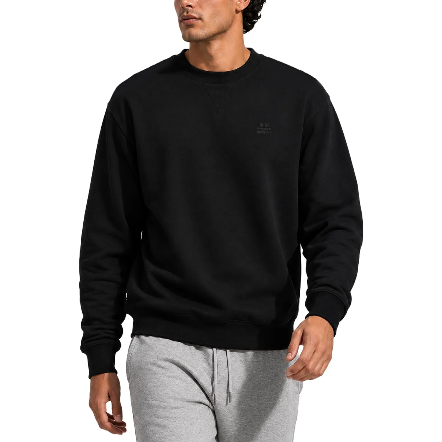 Iron Mountain Felpa Uomo Girocollo Fleece – Maglia Cotone Leggera Calda Maniche Lunghe, Sweatshirt Workwear Traspirante per Lavoro, Sport e Uso Quotidiano (Nero, 3XL)