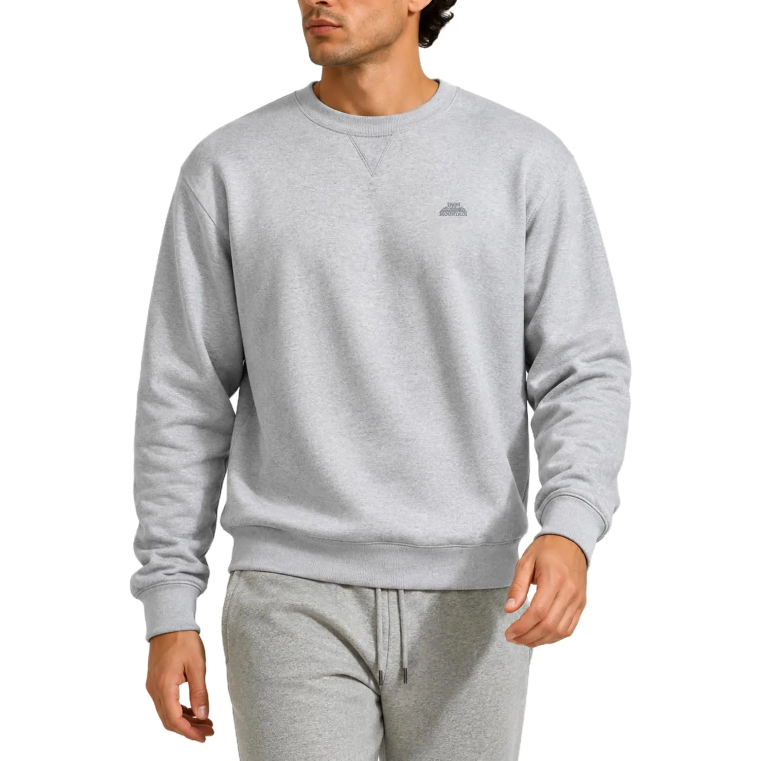 Iron Mountain Felpa Uomo Girocollo Fleece – Maglia Cotone Leggera Calda Maniche Lunghe, Sweatshirt Workwear Traspirante per Lavoro, Sport e Uso Quotidiano (Grigio Chiaro, 3XL)