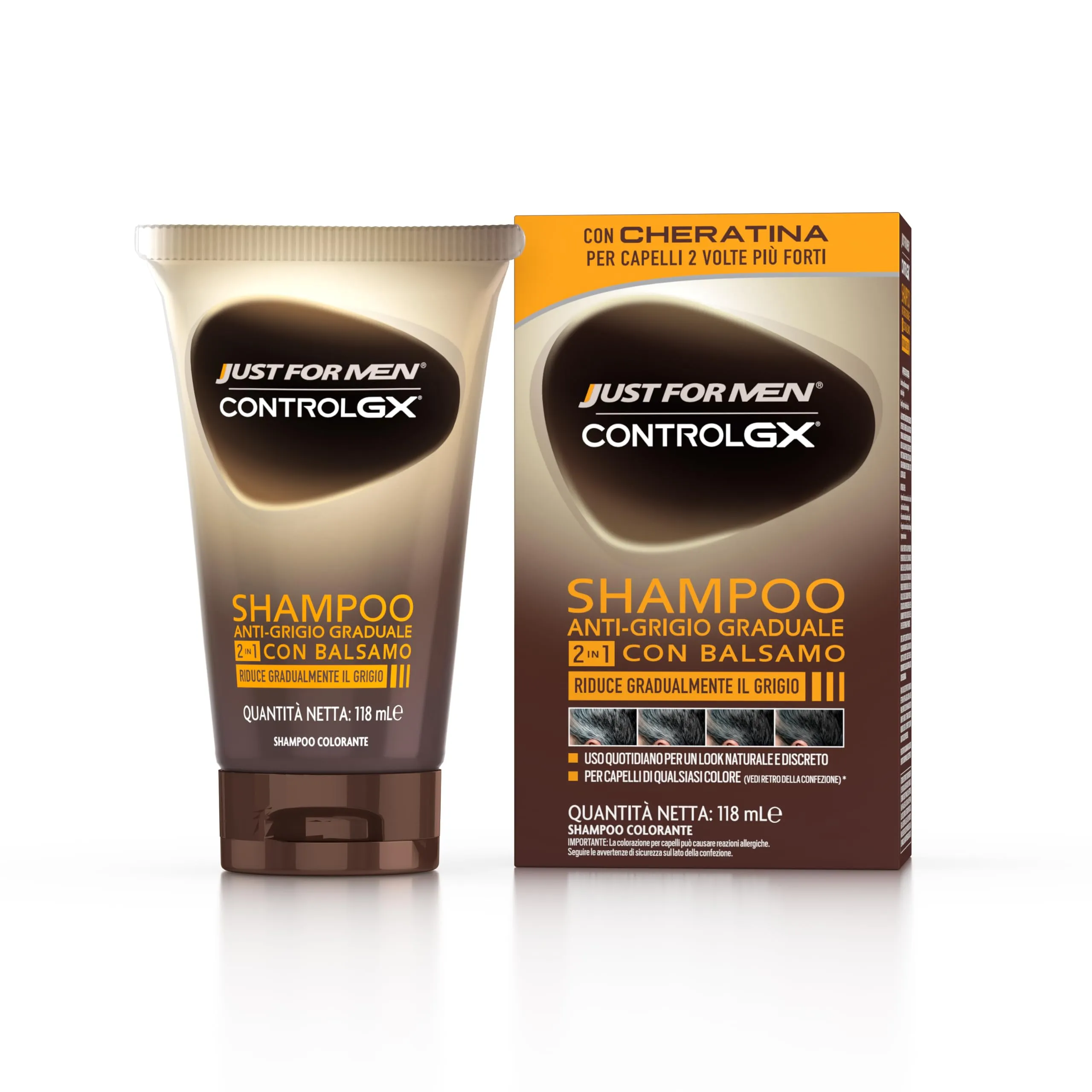 Just For Men Control GX, Shampoo Anti-Grigio Uomo, 2in1 con Balsamo 118 ml