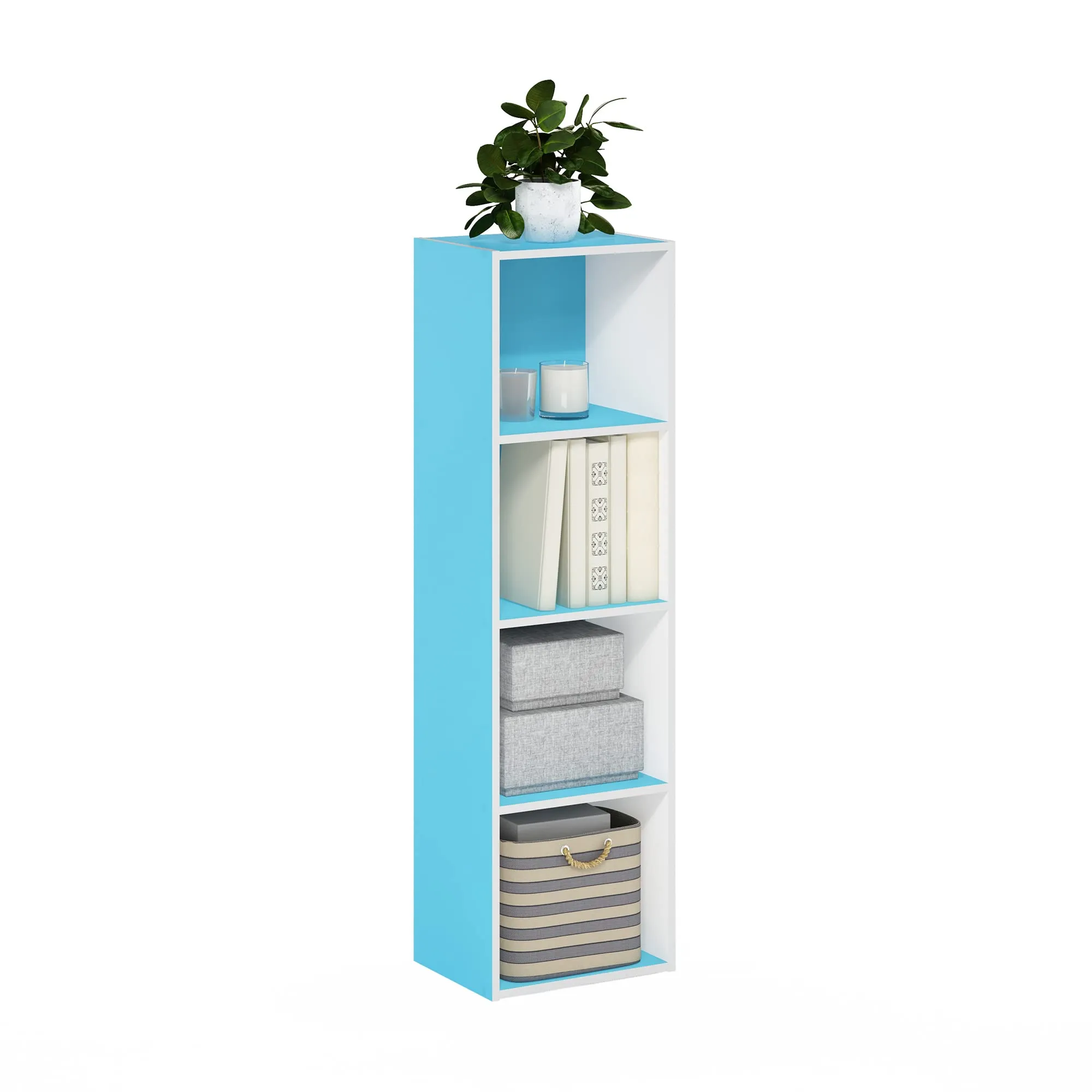 Furinno Pasir Libreria a 4 ripiani aperti, azzurro/bianco