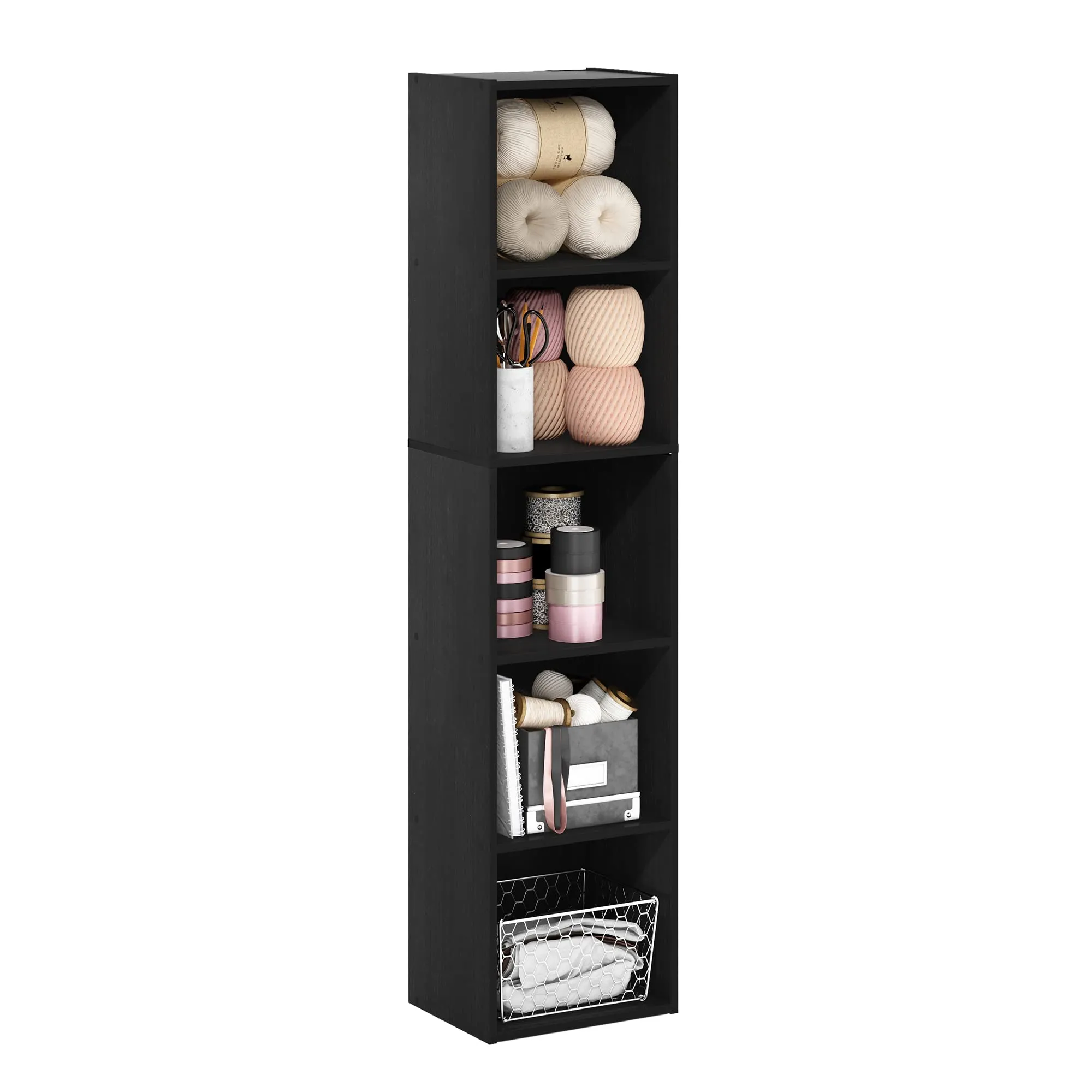 Furinno Pasir Libreria a 5 ripiani aperti, Legno Nero
