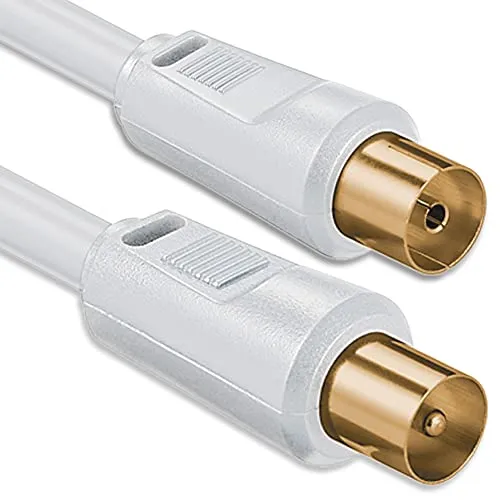 1aTTack.de Cavo antenna 3,75 metri 2x schermato placcato oro, spina coassiale > presa coassiale (completamente schermata) bianco St-Ku oro 85db