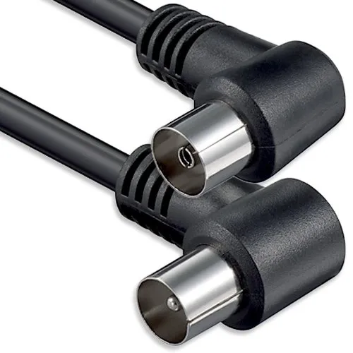 1aTTack.de Cavo antenna angolato 1,5 metri 2x spina coassiale schermata 90° > presa 90° nero St-Ku (2x angolo) 75db 1,5m