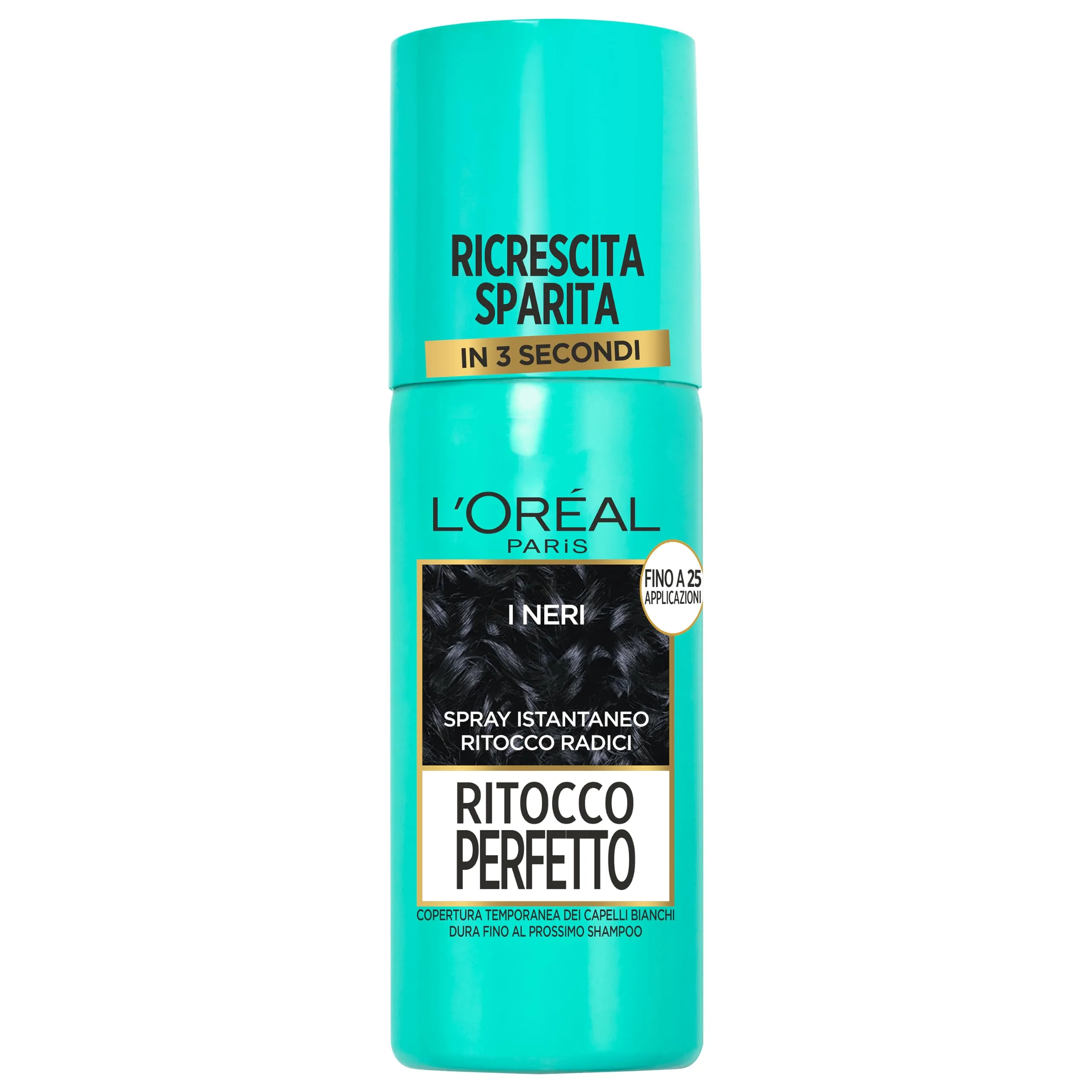 L'Oréal Paris Spray Ritocco Perfetto, Spray Istantaneo per Radici e Capelli Bianchi, Durata fino a 1 Shampoo, Colore: Nero, 75 ml