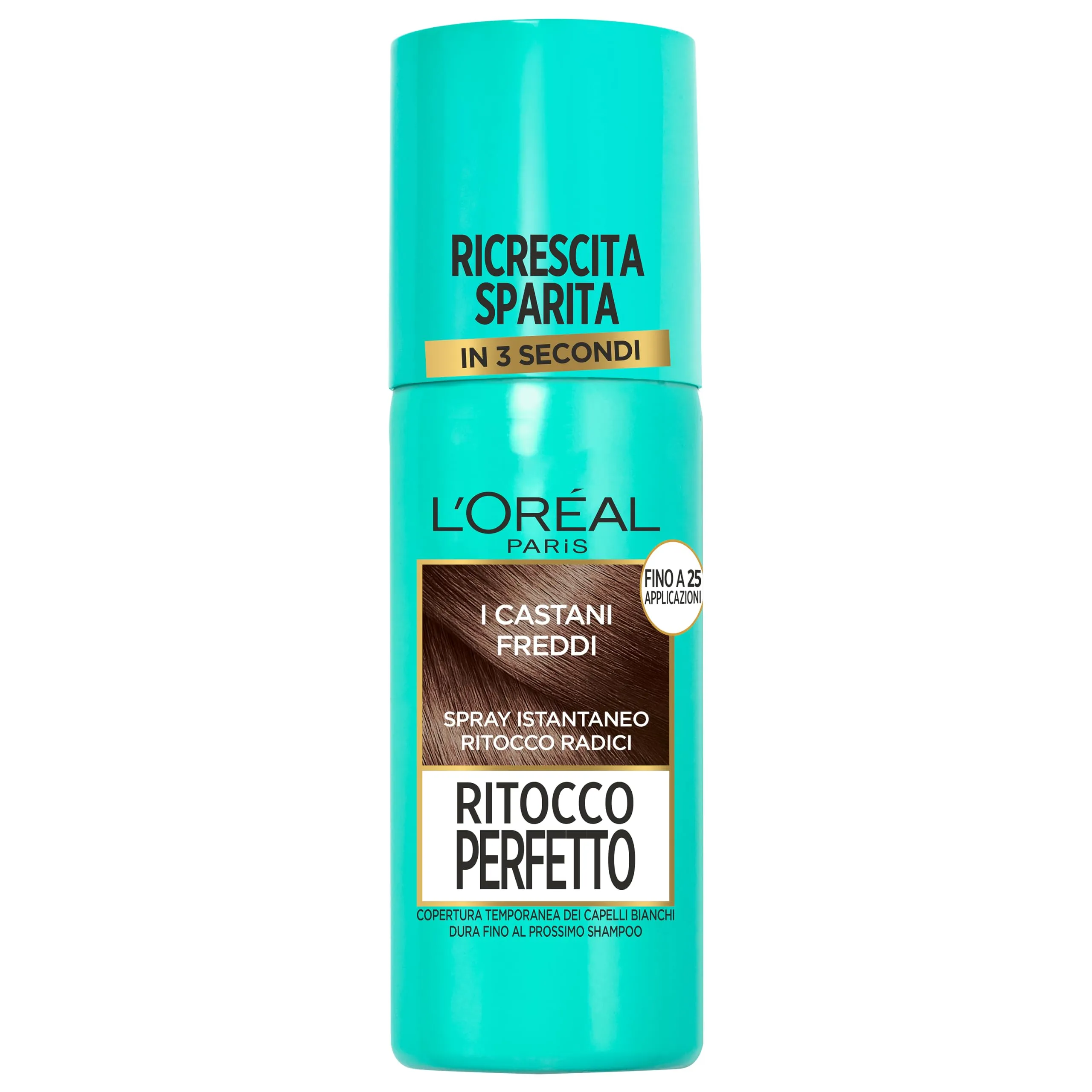 L'Oréal Paris Spray Ritocco Perfetto, Spray Istantaneo per Radici e Capelli Bianchi, Durata fino a 1 Shampoo, Colore: Castano Freddo, 75 ml