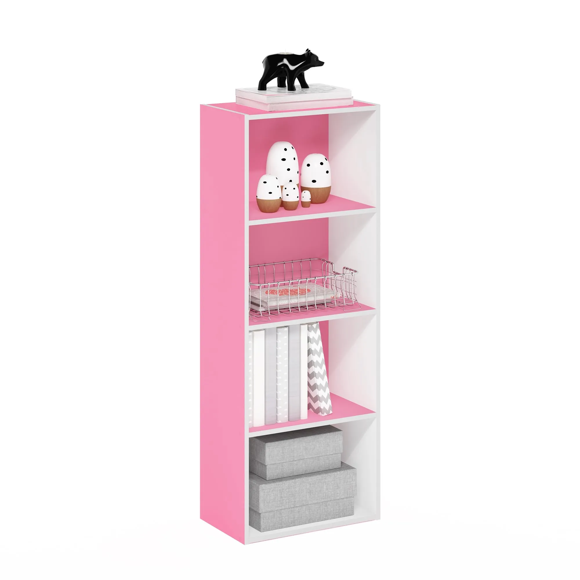 Furinno Luder Libreria a 4 ripiani aperti, rosa/bianco