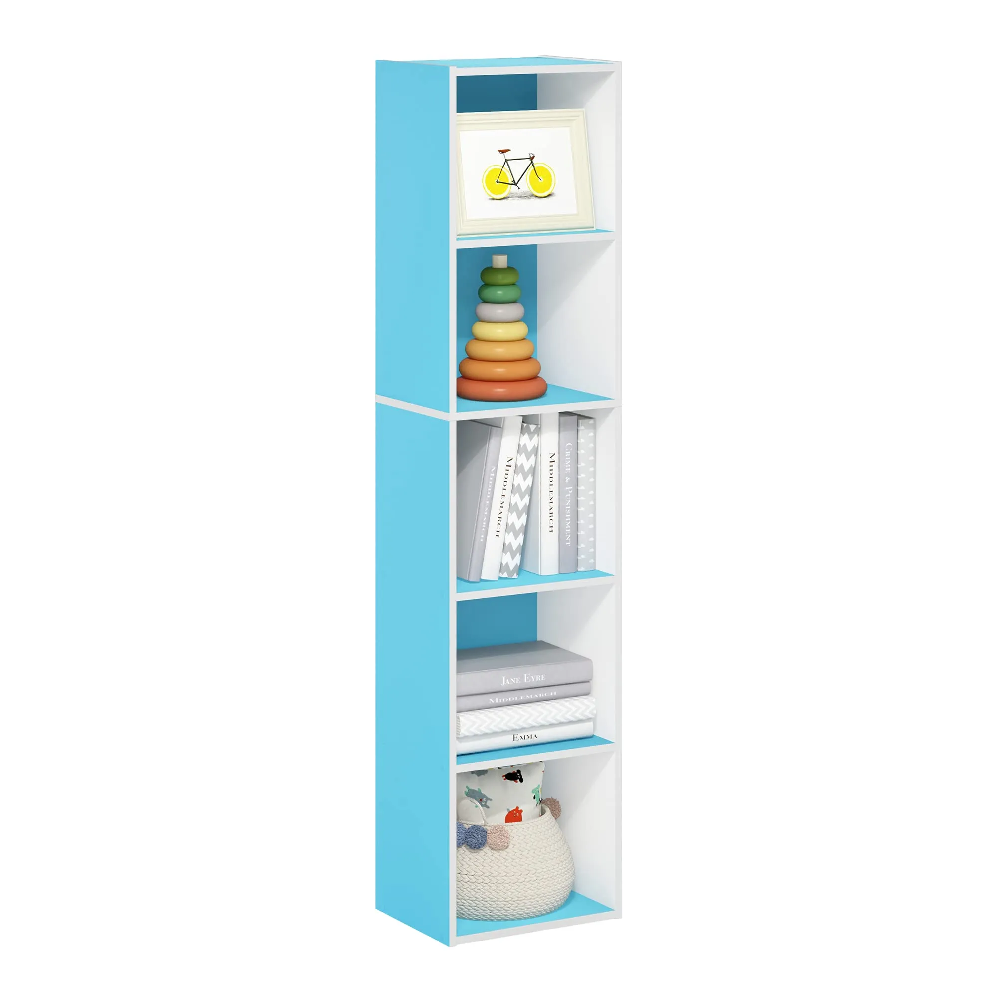 Furinno Pasir Libreria a 5 ripiani aperti, azzurro/bianco
