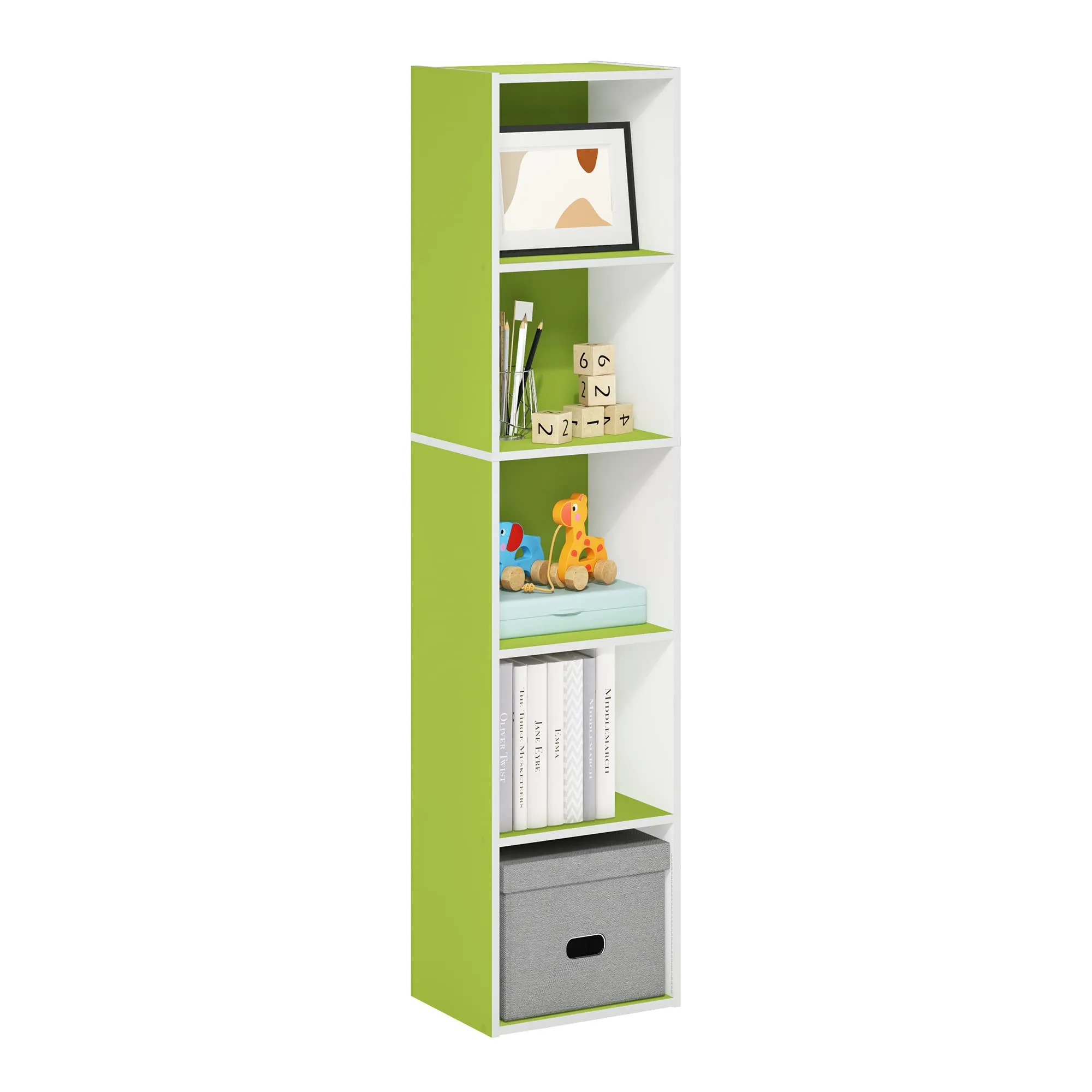 Furinno Pasir Libreria a 5 ripiani aperti, verde/bianco