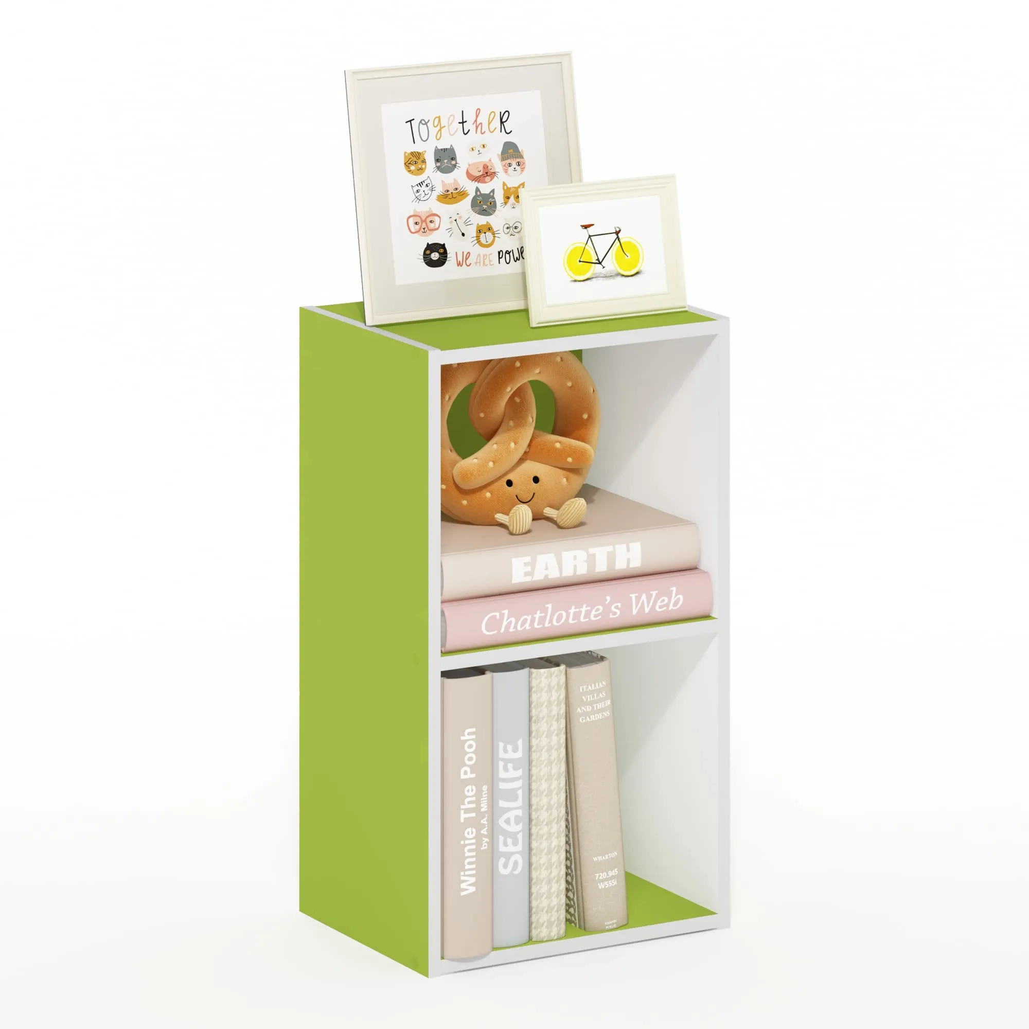 Furinno Pasir Libreria a 2 ripiani aperti, verde/bianco