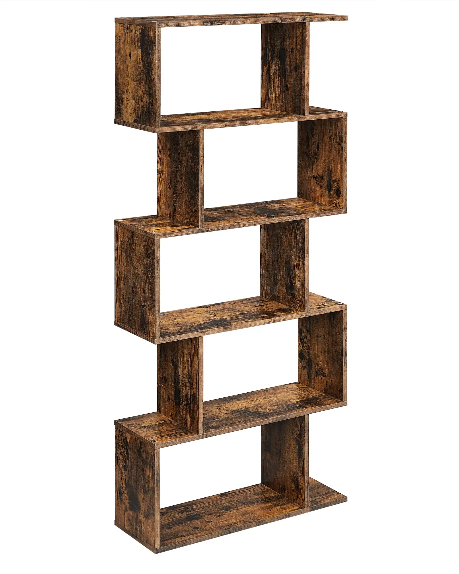 VASAGLE CUSTOS Collezione - Libreria a 5 Scomparti, Libreria Scaffale a Zigzag, per Soggiorno Studio Ufficio Camera da Letto, Scaffale Divisorio, Marrone Vintage LBC62BX