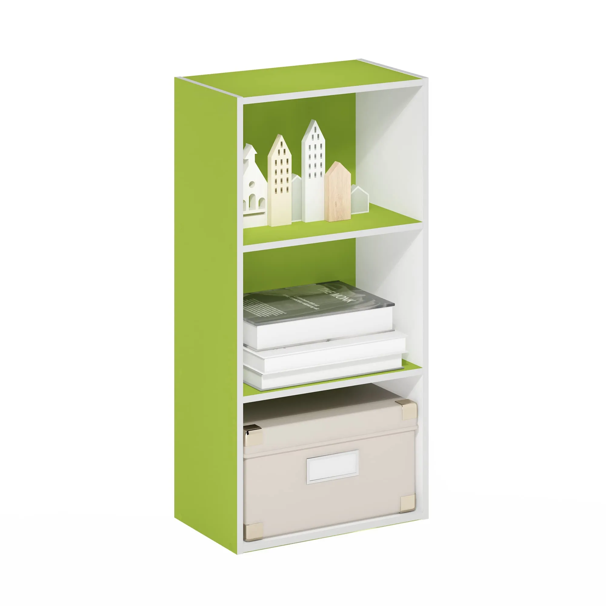 Furinno Luder Libreria a 3 ripiani aperti, verde/bianco