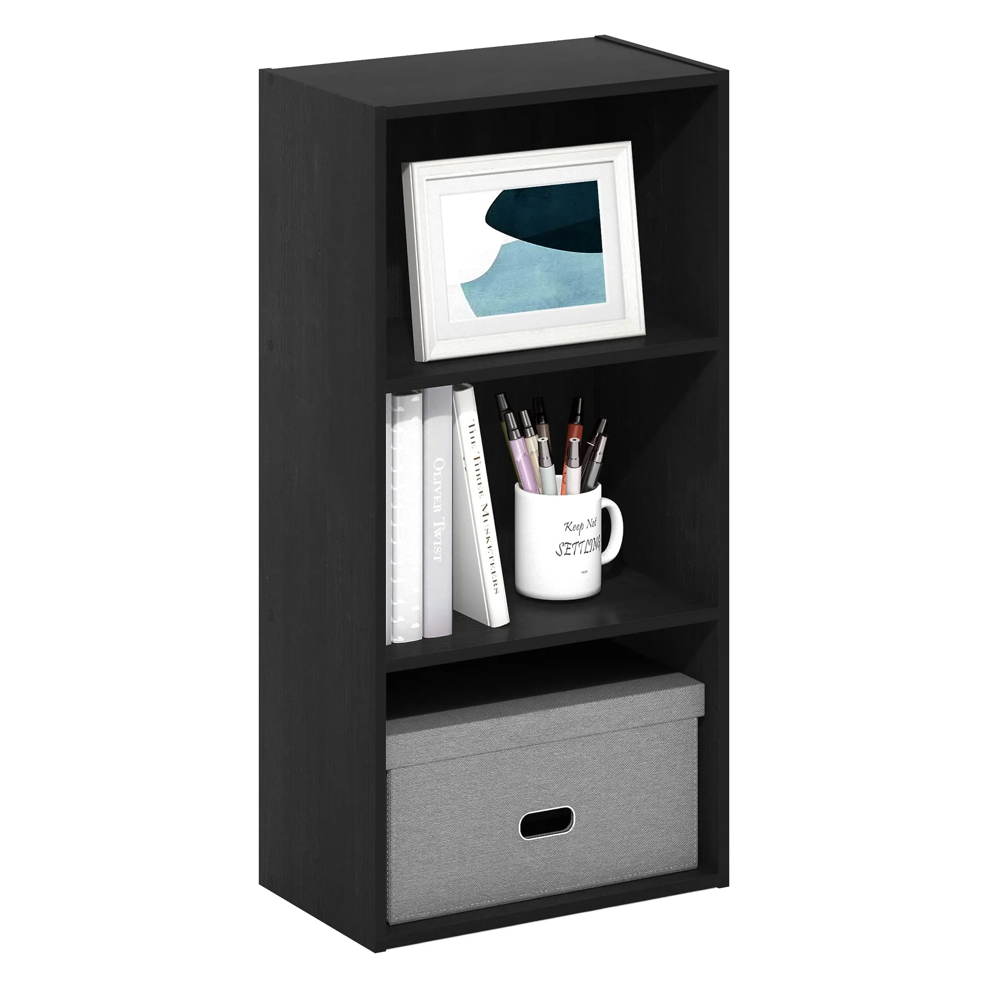 Furinno Luder Libreria a 3 ripiani aperti, Legno Nero