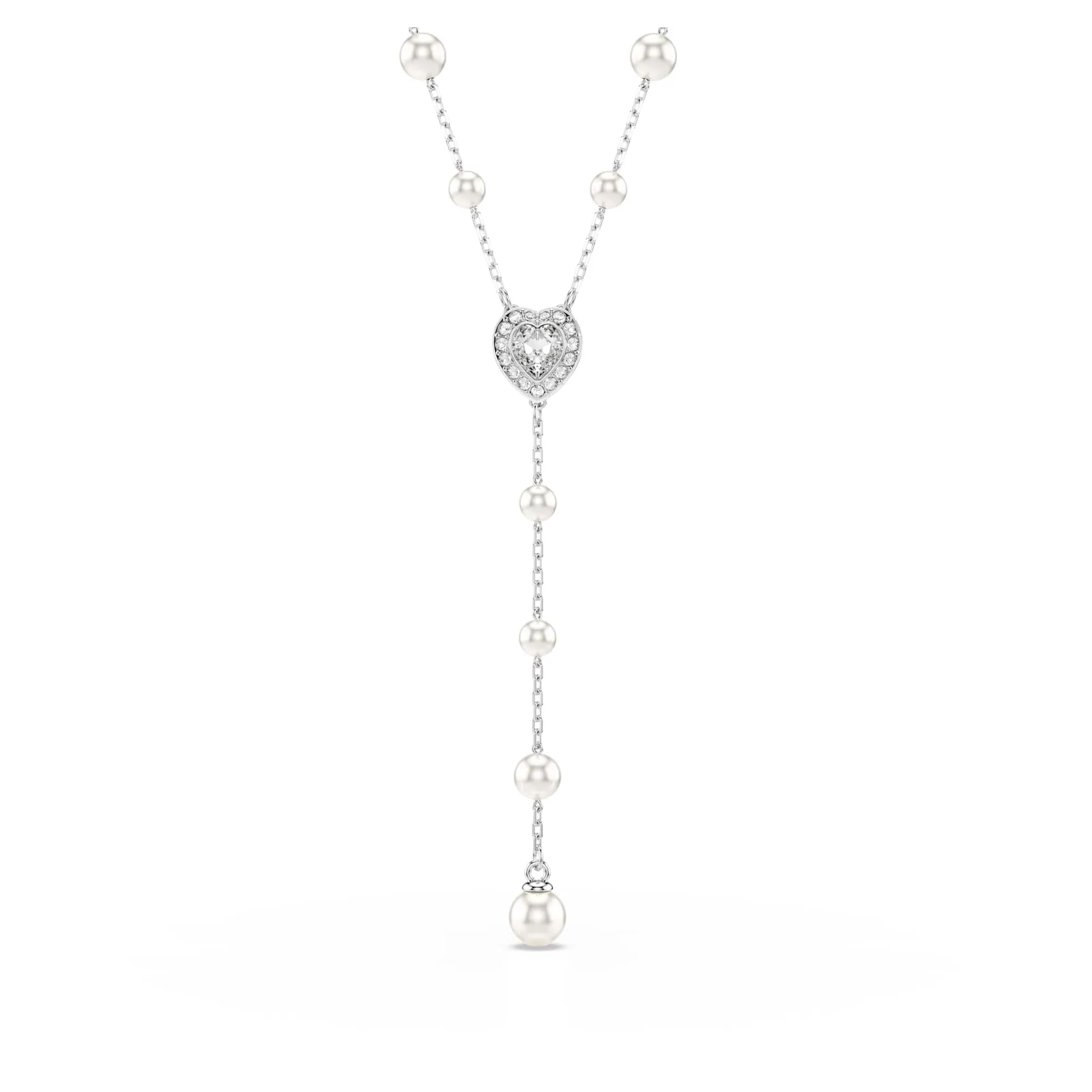 Swarovski Ariana Grande x Collana a Y, con Pavé di Cristalli e Crystal Pearls, Taglio Misto, Forma a Cuore, Chiusura a Scorrimento, Placcatura in Tonalitŕ Rodio, 38-48 cm, 1 x 1 cm
