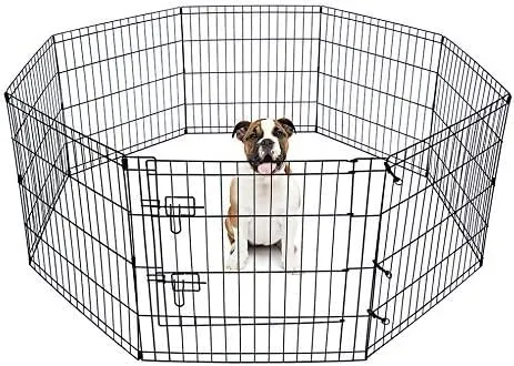 Box a 8 pannelli per cani, cuccioli, gatti e conigli, pieghevole, ideale per interni ed esterni, box per cuccioli (piccolo, 8 pannelli, porta Lge, nero)