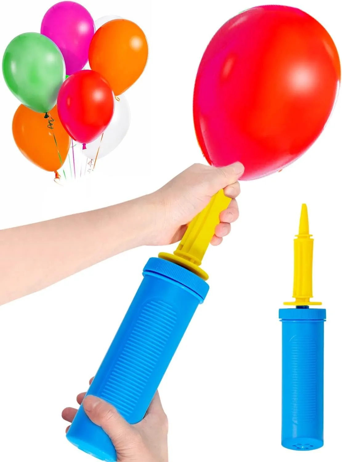 Noa Home Deco Pompa per Palloncini, Pompa a Gonfiaggio, Gonfiatore a Palloncino Hand Held, Giallo/Blu, 28.5cm