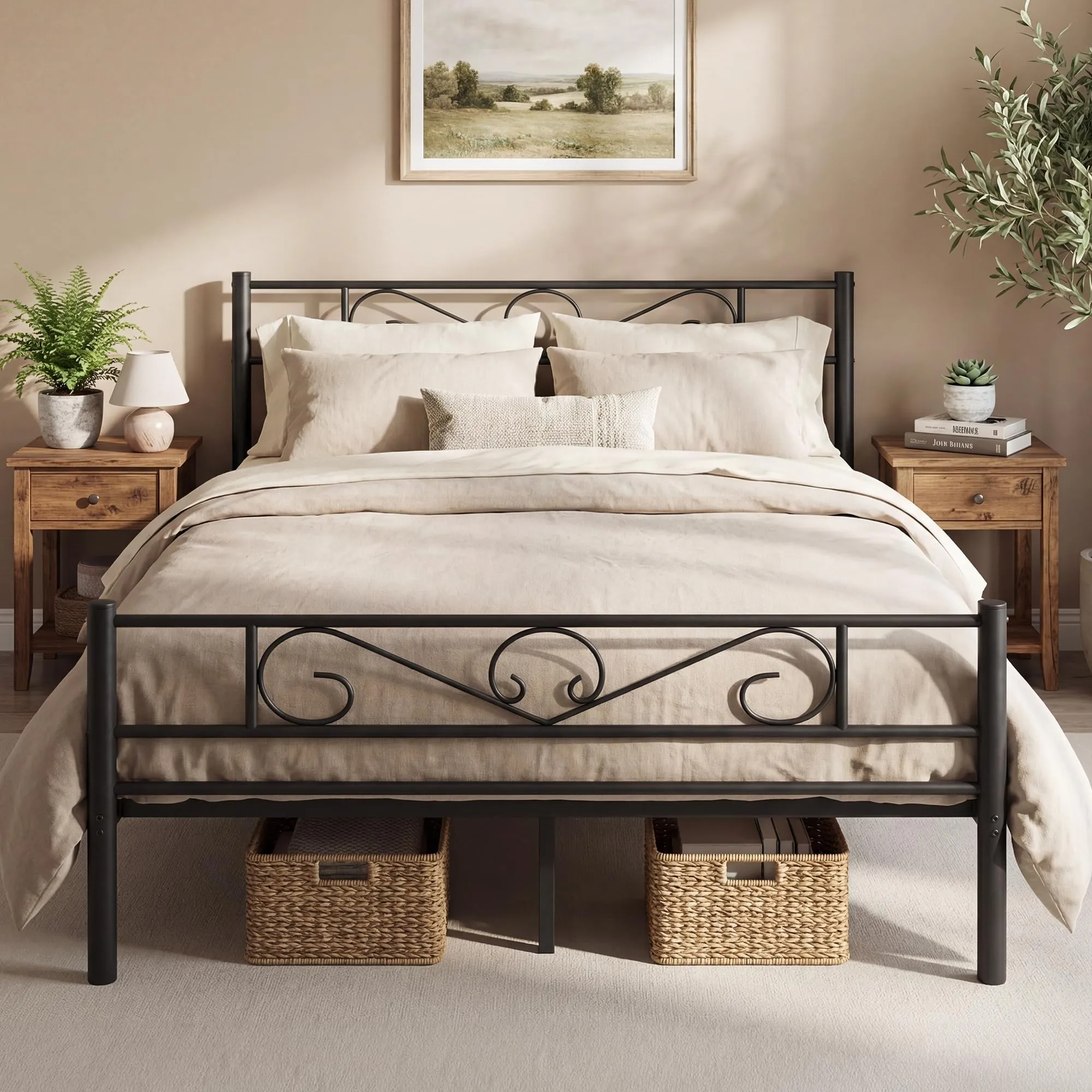 VASAGLE Struttura Letto Singolo, Letto a Doghe in Metallo per Materassi di 200 x 160 cm, per Stanza di Ospiti, Montaggio Facile, per Spazi Piccoli, Nero Inchiostro RMB065B01