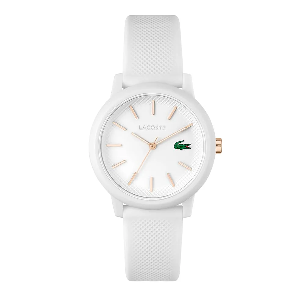 Lacoste Orologio Analogico al Quarzo da Donna Collezione LACOSTE.12.12 con Cinturino in Silicone Bianco - 2001211