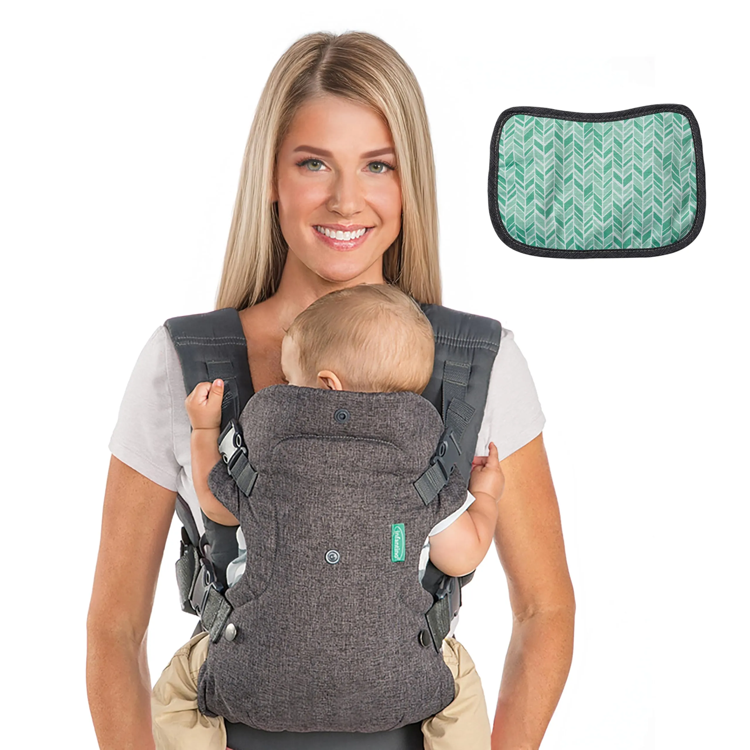 Infantino Marsupio Flip Advanced 4-in-1 con Bavaglino, Ergonomico, Convertibile, Posizione Fronte-Genitore e Fronte-Strada, Anteriore e Posteriore, per Neonati e Bambini da 3,6 a 14,5 kg, Grigio