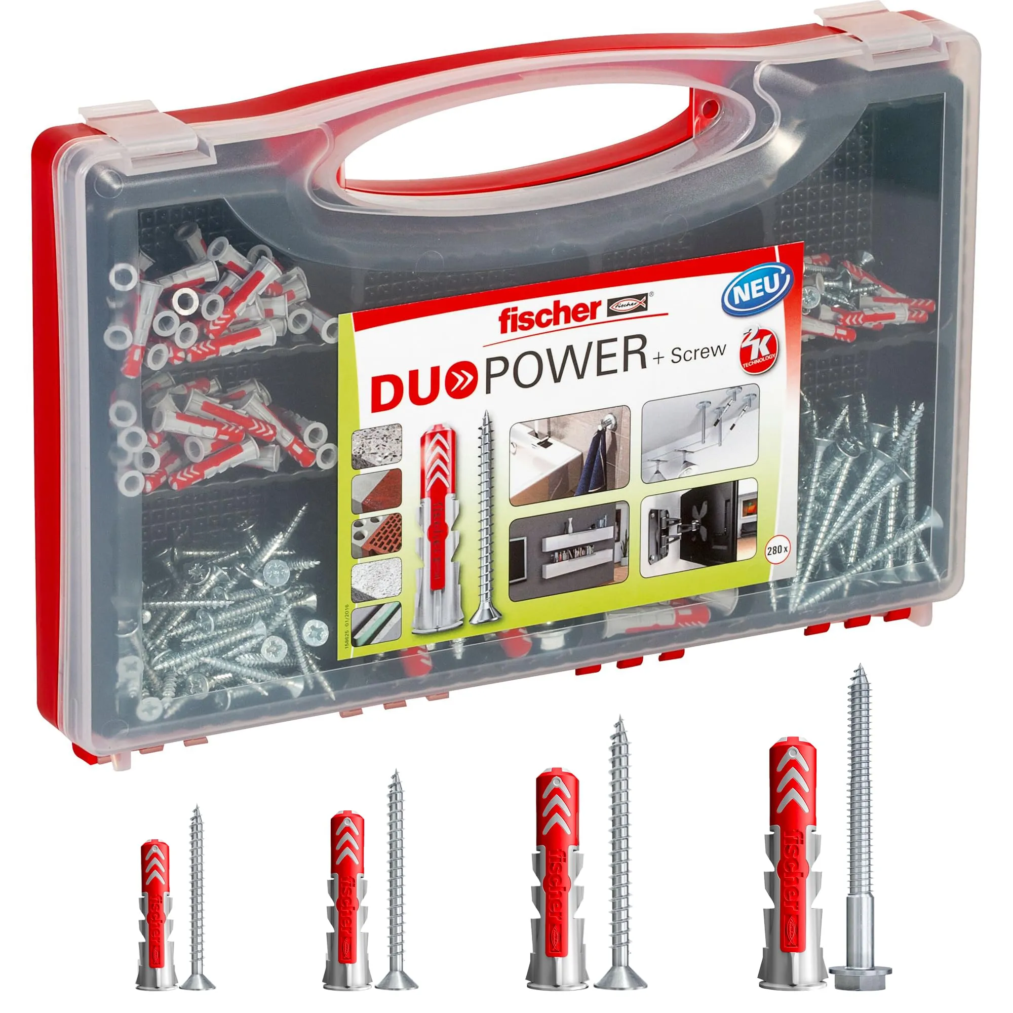 Fischer Redbox DuoPower con Vite 280 Pezzi, 140x Tasselli + 140x Viti, per Fissaggio su Muro Pieno, Mattone Forato, Cartongesso e Calcestruzzo Cellulare, 536091