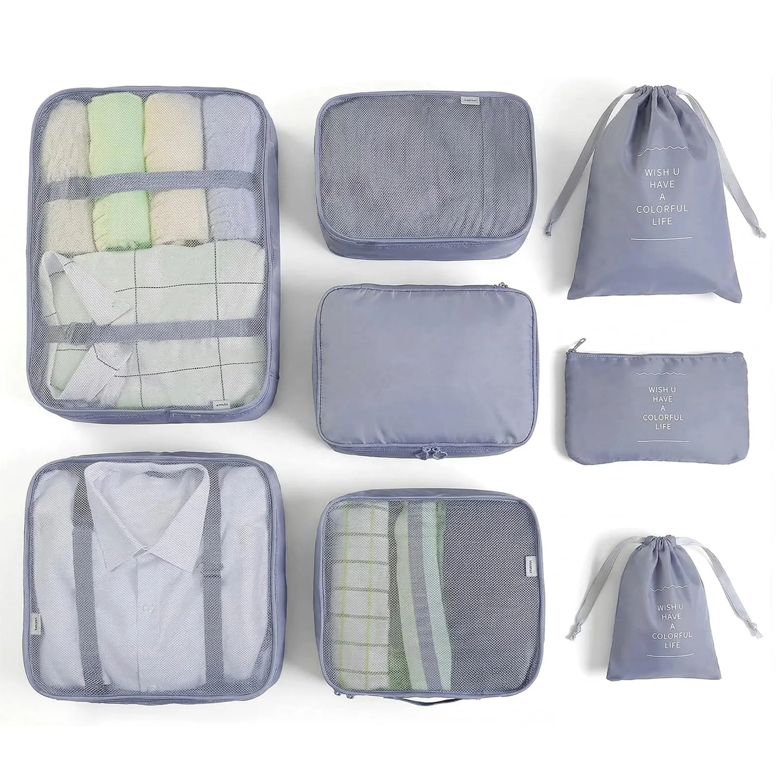 Organizer Valigia Set di 8 BillyBath Organizzatori da Viaggio Cubi di Imballaggio lavanderia sacchetto dei bagagli Compressione Sacchetti Bag per i vestiti,Cosmetici,scarpe,Intimo（Grigio）