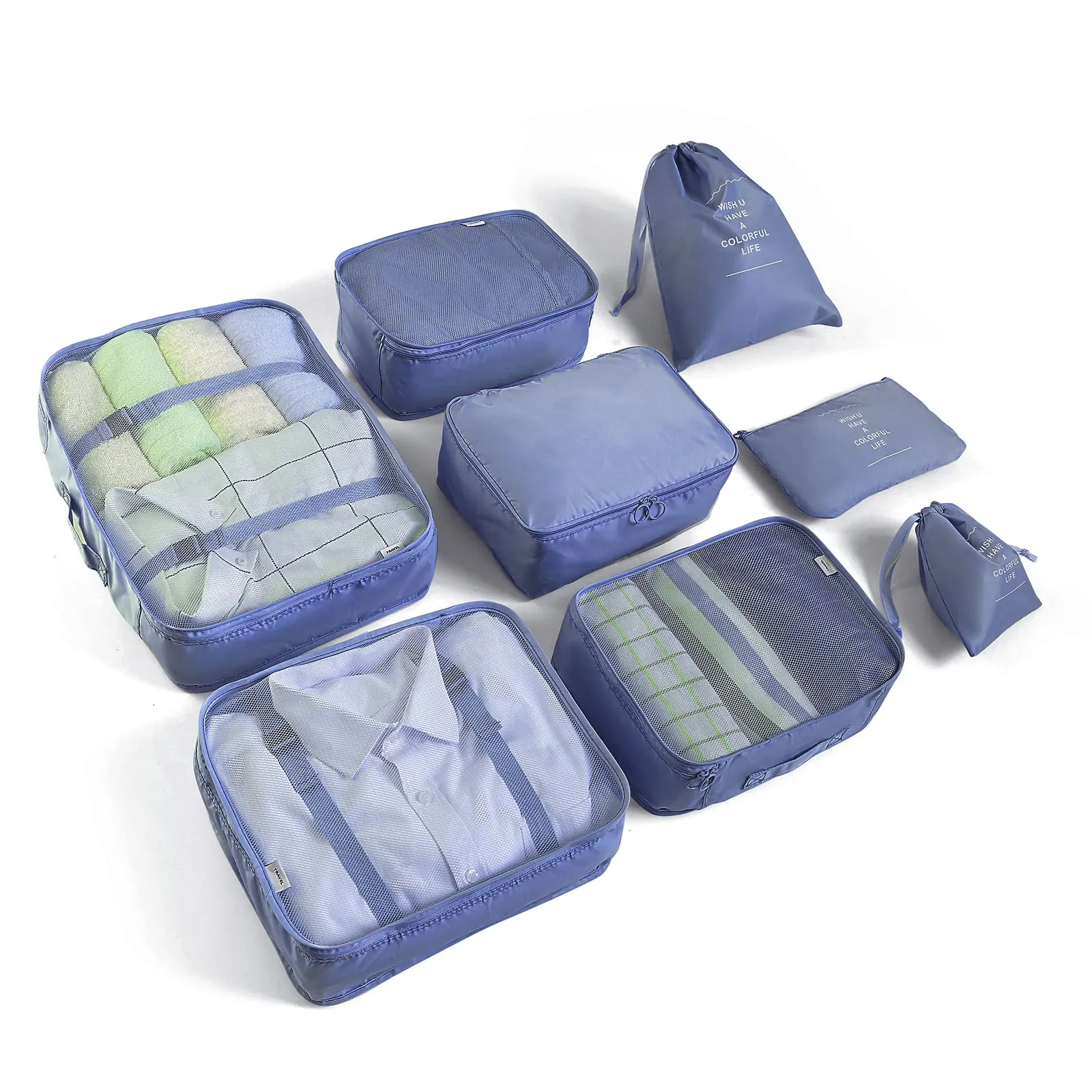 Organizer Valigia Set di 8 BillyBath Organizer valigia viaggio Cubi di Imballaggio lavanderia sacchetto dei Compressione Sacchetti organizer bag per i vestiti,Cosmetici,scarpe,Intimo, Blu (031)