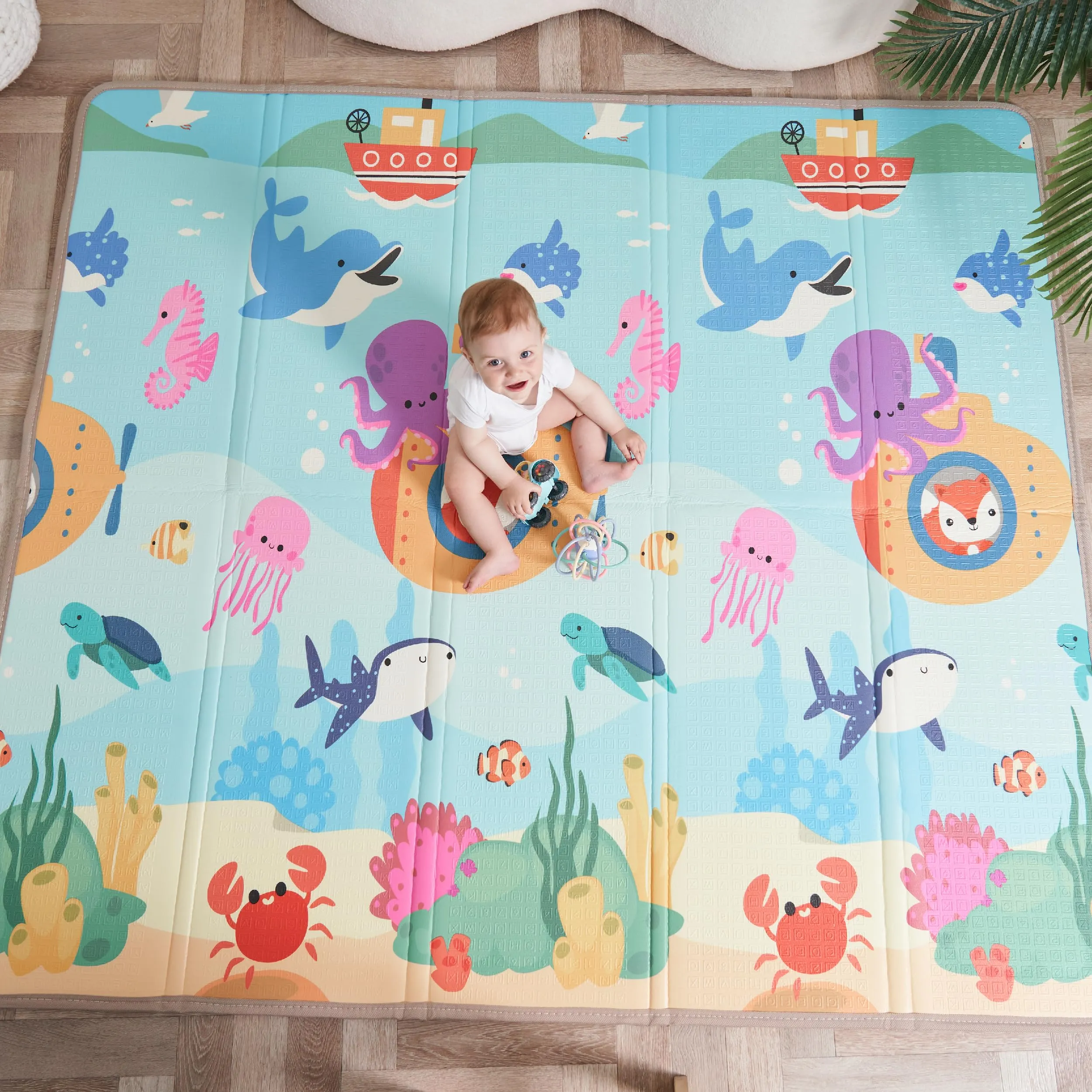 Tappeto Gioco Bambini Pieghevole 180x200x1.5cm Palestrina Neonato Montessori Reversibile Non Tossico E Impermeabile In Schiuma Per Bimbi. Palestra Neonati - Tappeto Tummy Time Neonati - Regalo Bambino