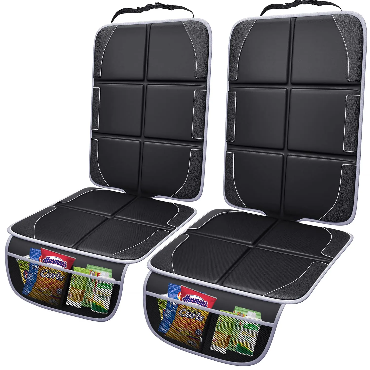 Gimars 2 Pezzi XL Protettore di Sedili Auto, Compatibile ISOFIX Universale Antiscivolo Impermeabile Tessuto Oxford 600D Coprisedili Auto Bambini con 2 Tasche Rete per SUV Berline Camion, Nero-grigio