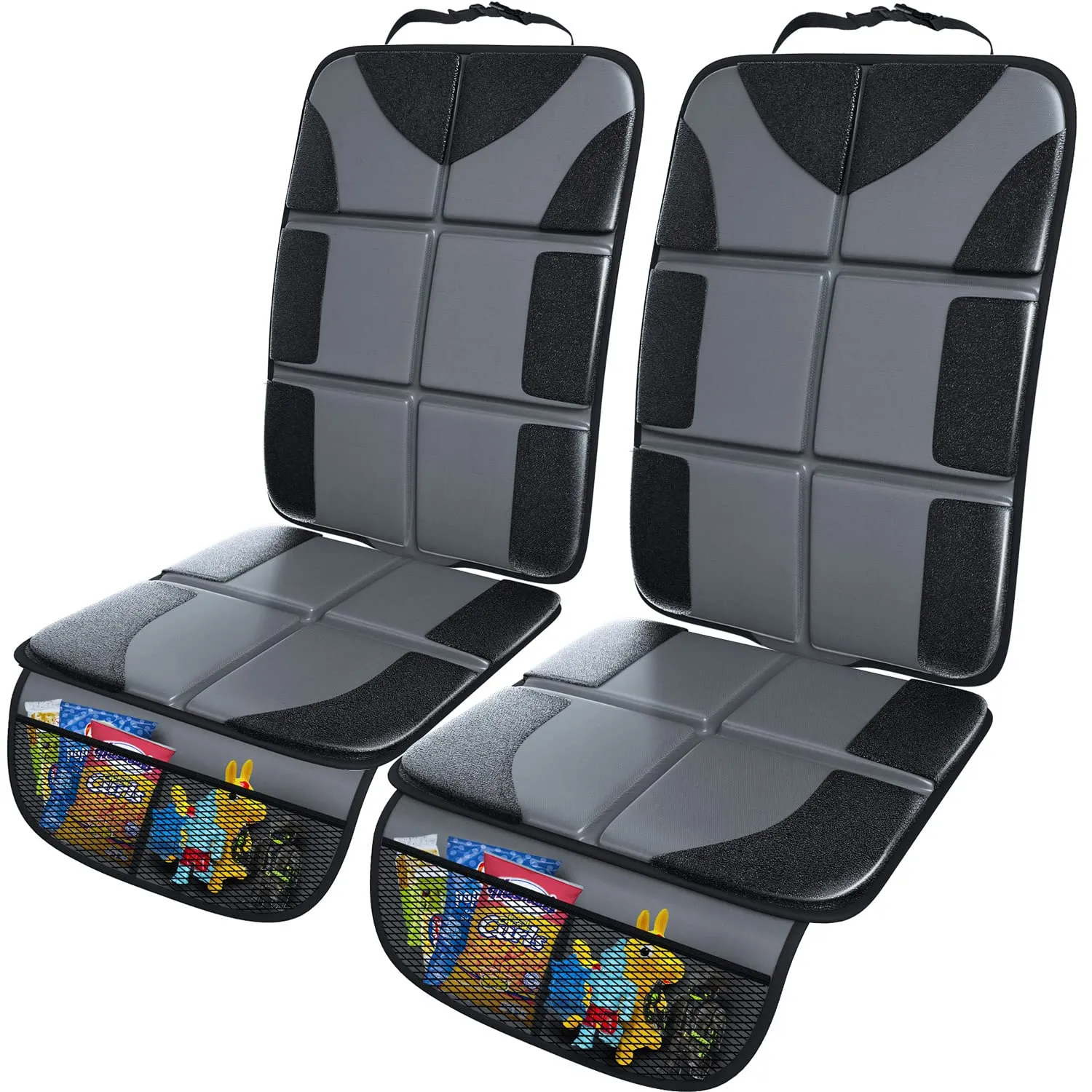 Gimars 2 Pezzi XL Protettore di Sedili Auto, [Compatibile ISOFIX] Universale Antiscivolo Impermeabile Tessuto Oxford 600D Coprisedili Auto Bambini con 2 Tasche Rete per SUV Berline Camion, Grigio
