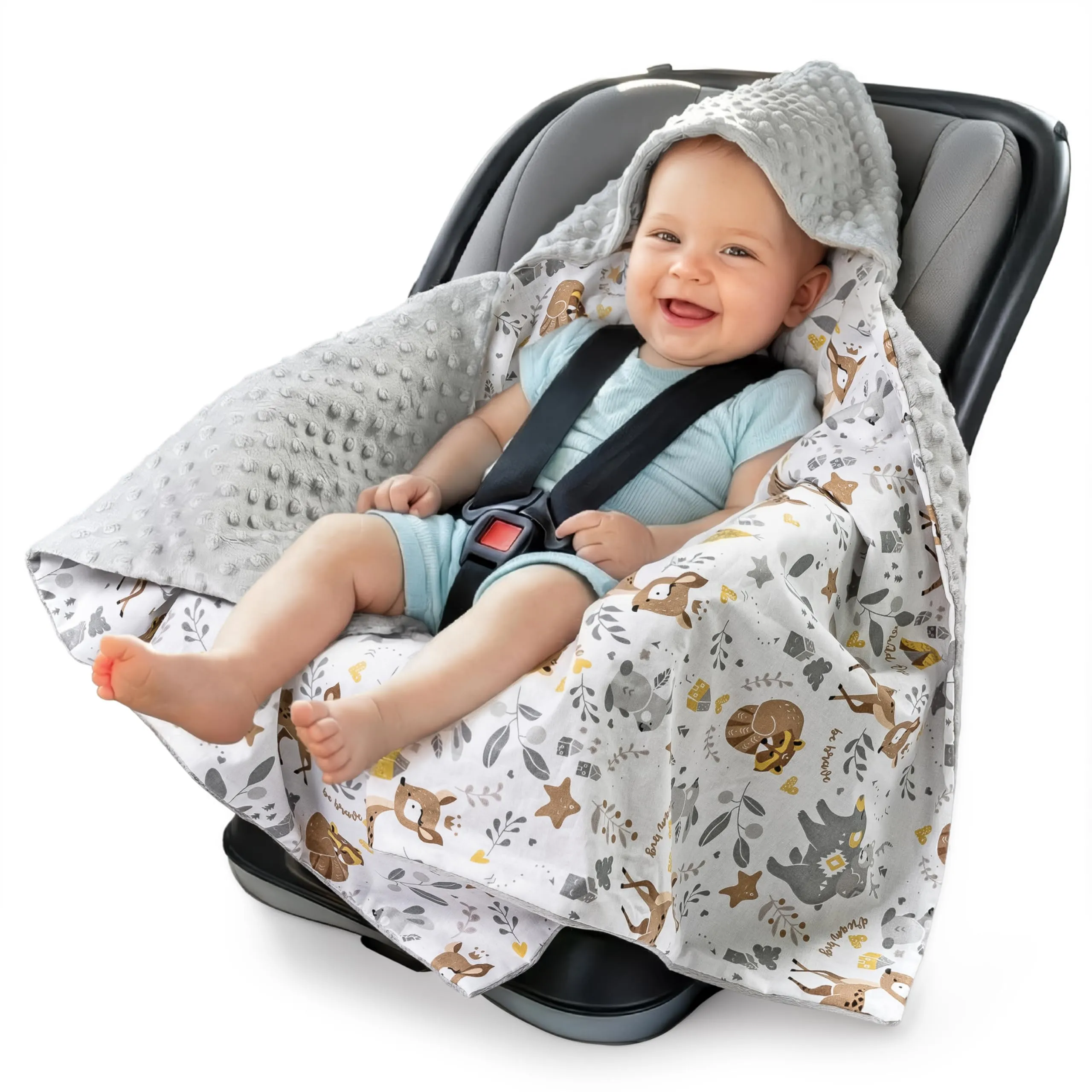 Medi Partners Coperta neonato ovetto Sacco per Passeggino - 100% Cotone universale Blanket 85x85cm fodera protettiva Morbida e Accogliente Passeggini Marsupio (Cervo con grigio Minky)