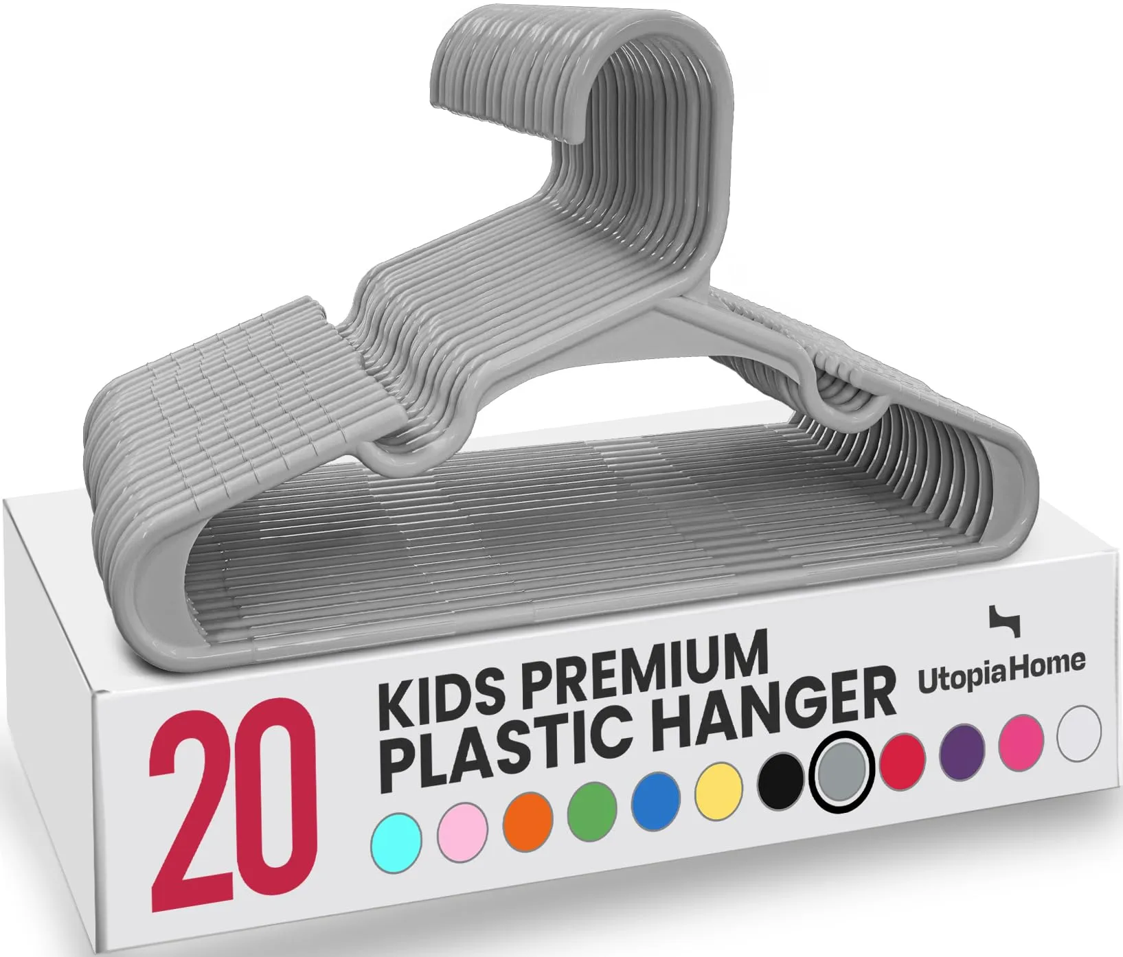 Utopia Home Confezione da 20 grucce per bambini, in plastica, 29 cm, per armadio, per vestiti e neonati, per uso quotidiano (grigio)