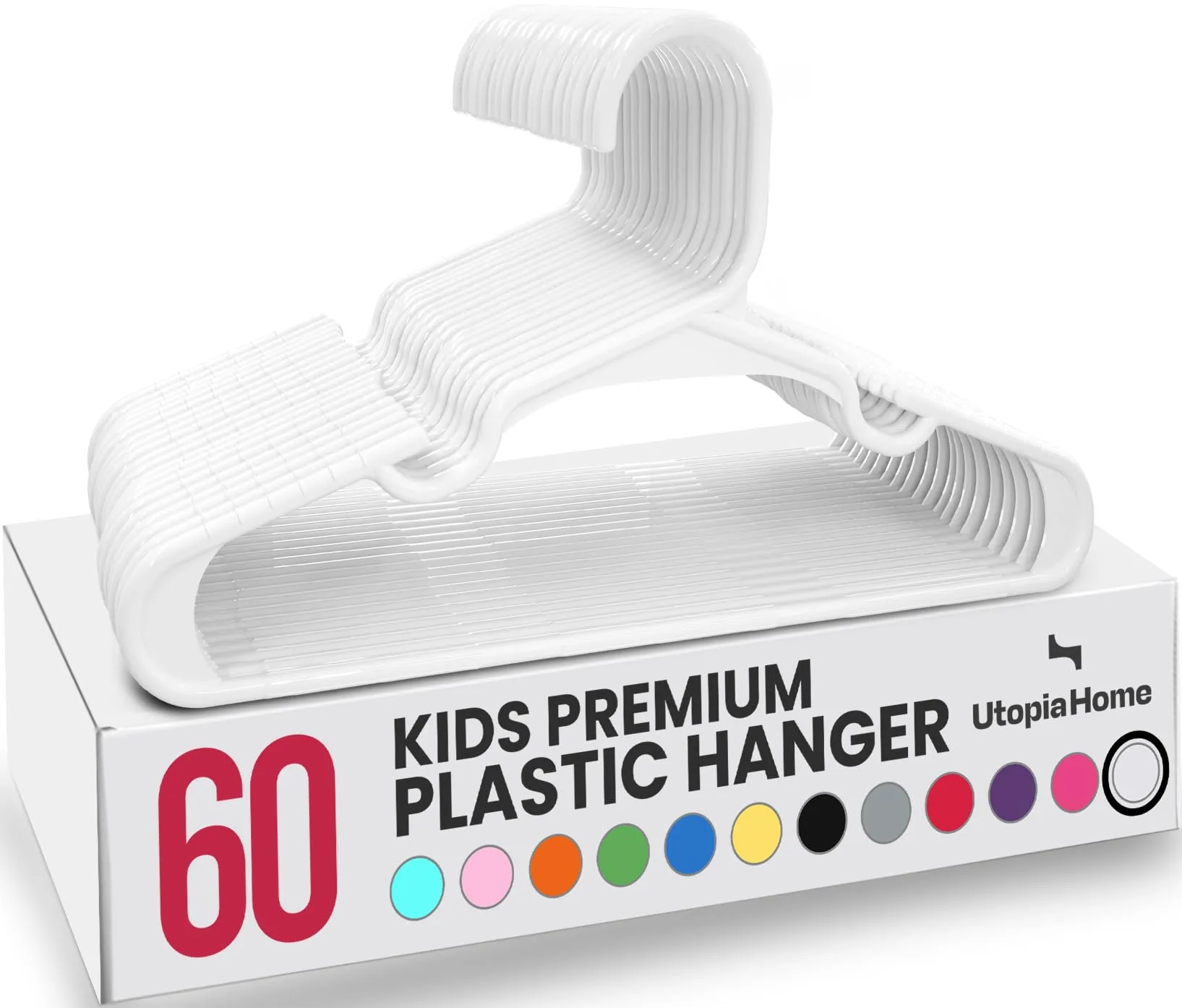 Utopia Home, Confezione da 60 grucce per armadio, per vestiti da bambini e neonati, in plastica, da 29,9 cm, per uso quotidiano (bianco)