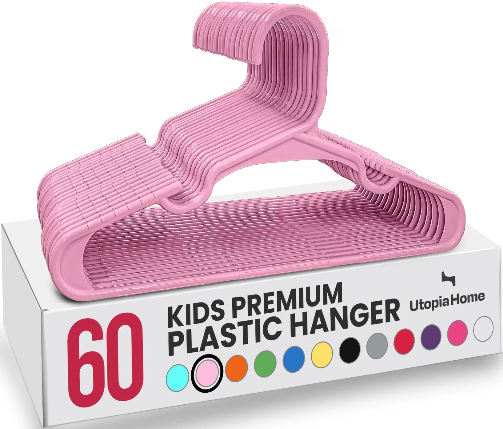 Utopia Home Confezione da 60 grucce per bambini, in plastica, da 29,9 cm, per armadio, per vestiti e neonati, ideali per l'uso standard quotidiano (rosa chiaro)