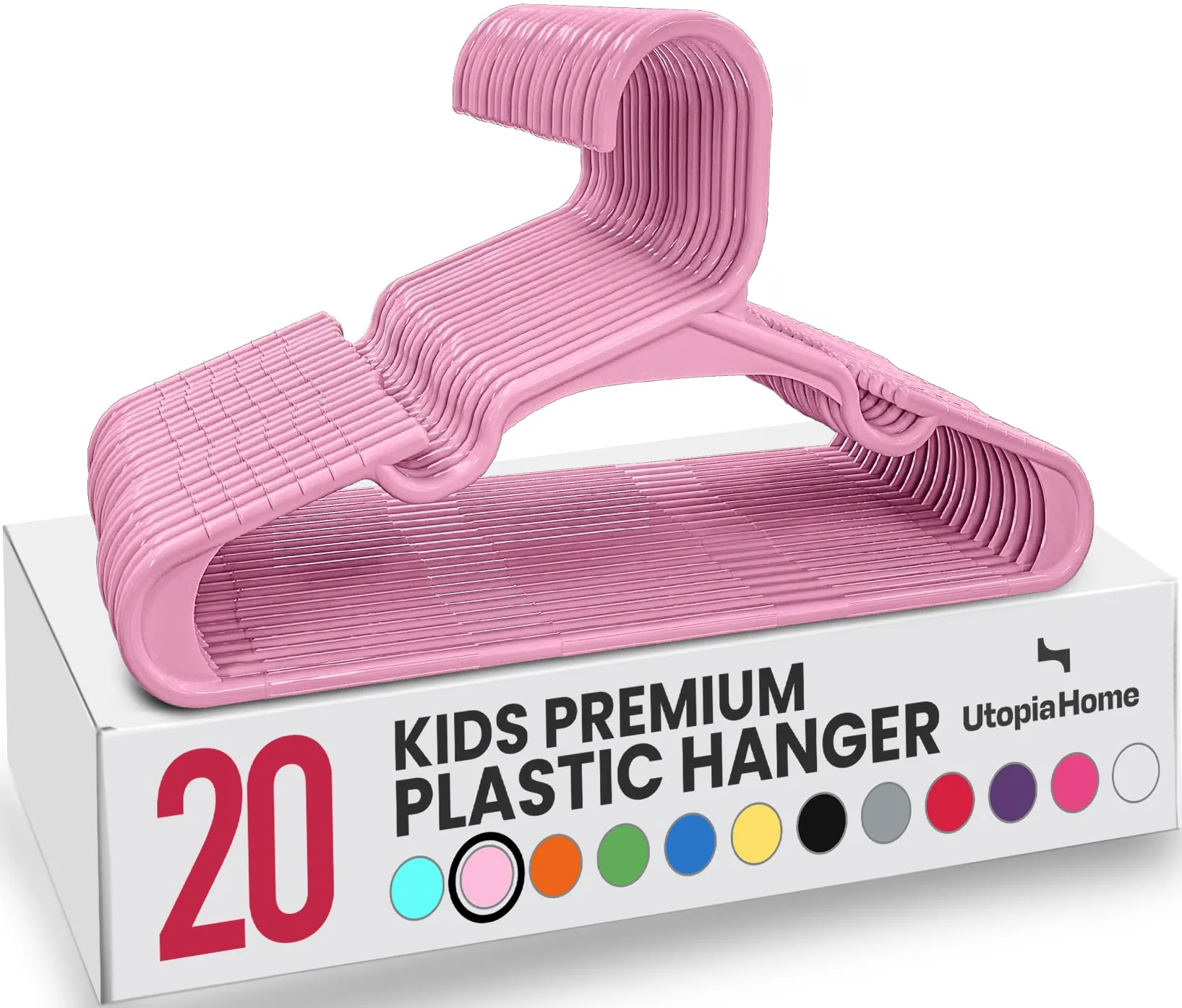 Utopia Home Grucce per bambini – Confezione da 20 grucce in plastica, 29 cm, ideali per armadio e uso quotidiano (rosa chiaro)