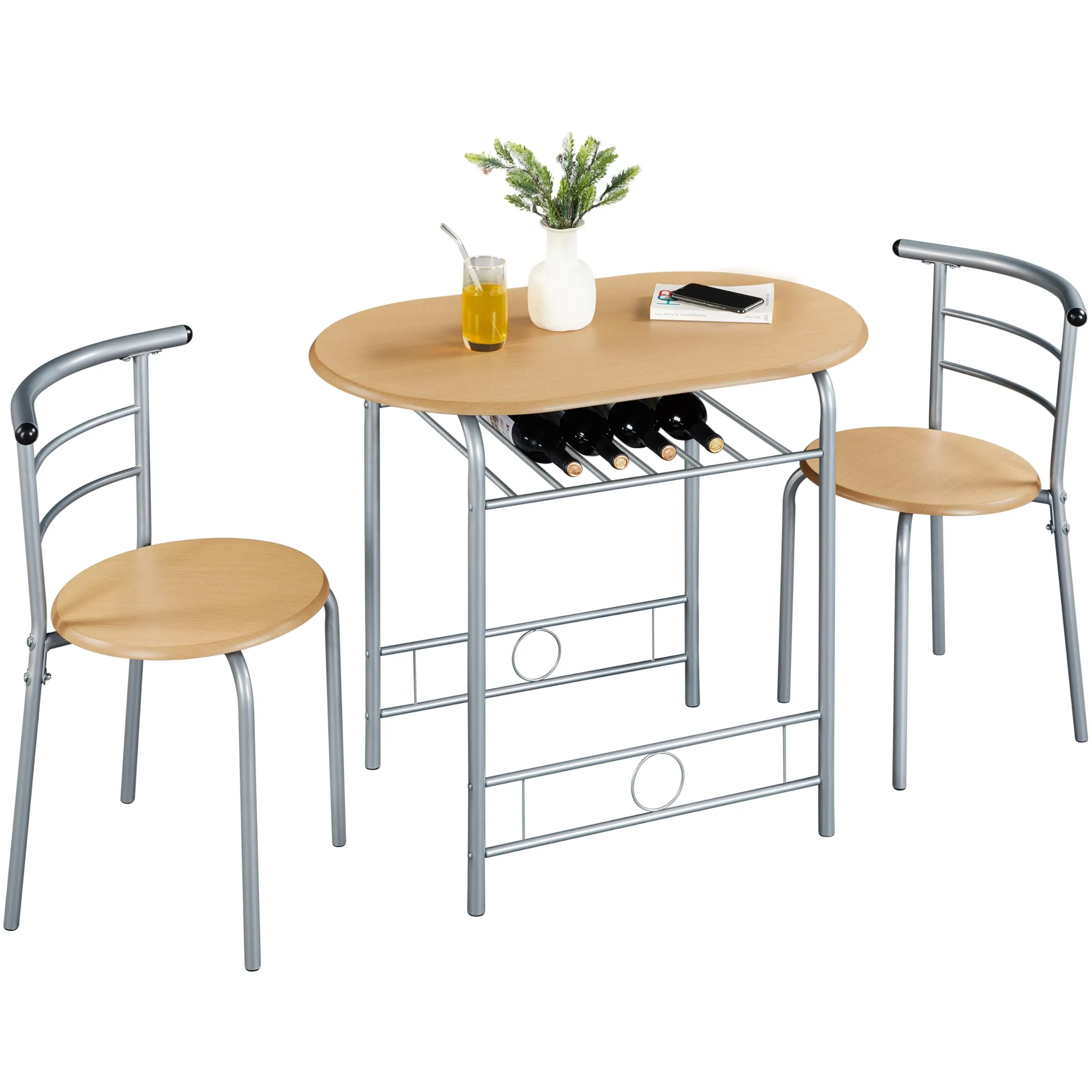 Yaheetech Set Tavolo e 2 Sedie Sala da Pranzo Mobili da Bar Cucina Beige