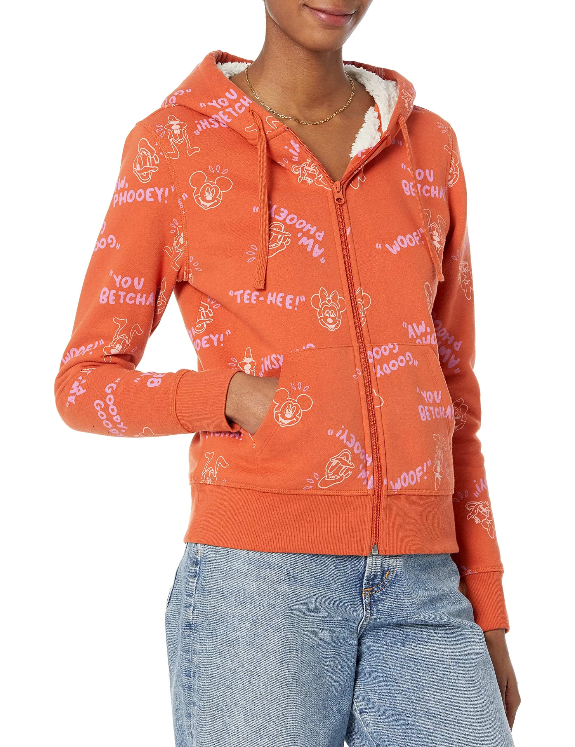 Amazon Essentials Disney | Marvel | Star Wars | Princess Felpe con Cappuccio con Cerniera Intera Foderate in Pile Donna, Topolino And Friends, XS