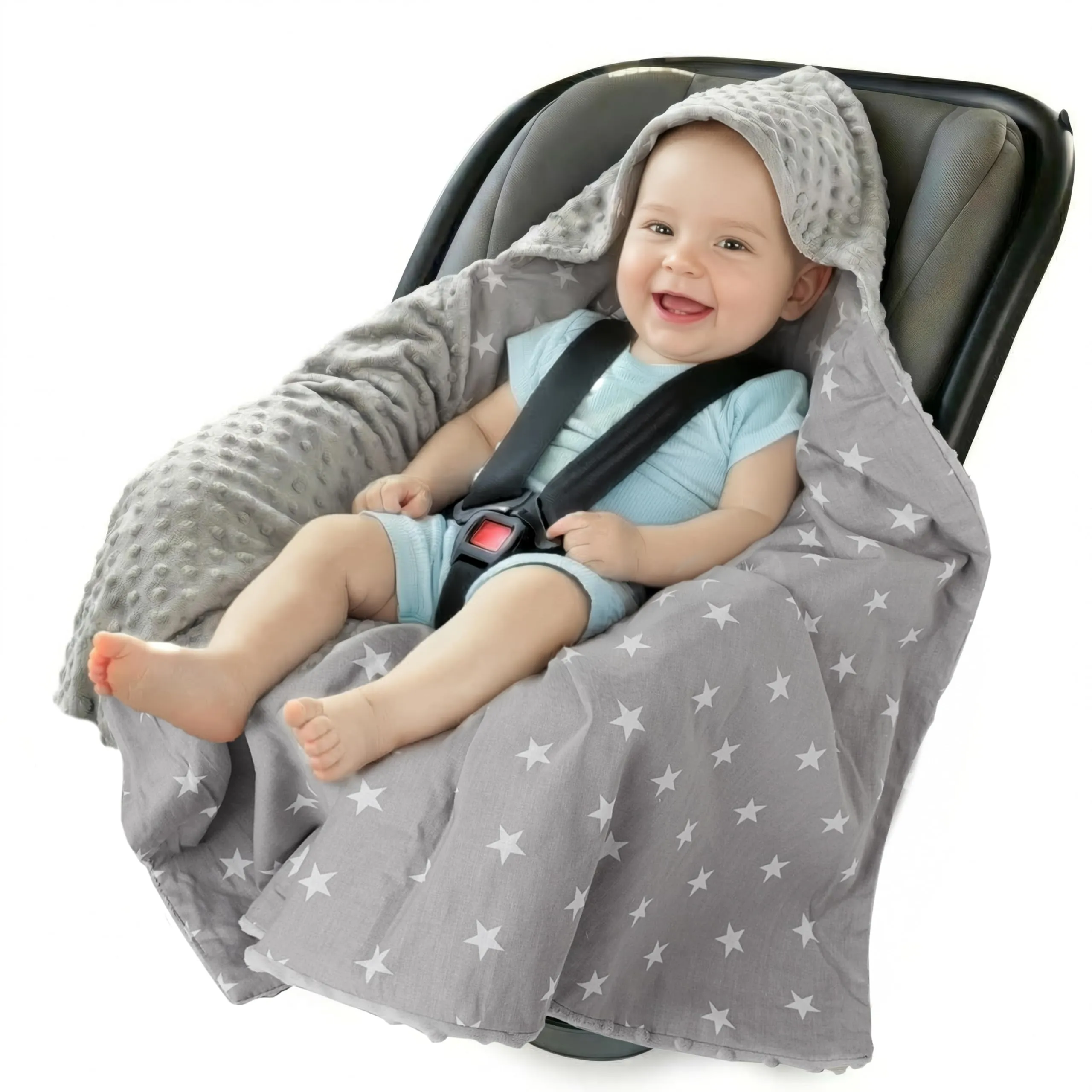 Medi Partners Coperta neonato ovetto Sacco per Passeggino - 100% Cotone universale Blanket 85x85cm fodera protettiva Morbida e Accogliente Passeggini Marsupio (Stelle con Grigio Minky)