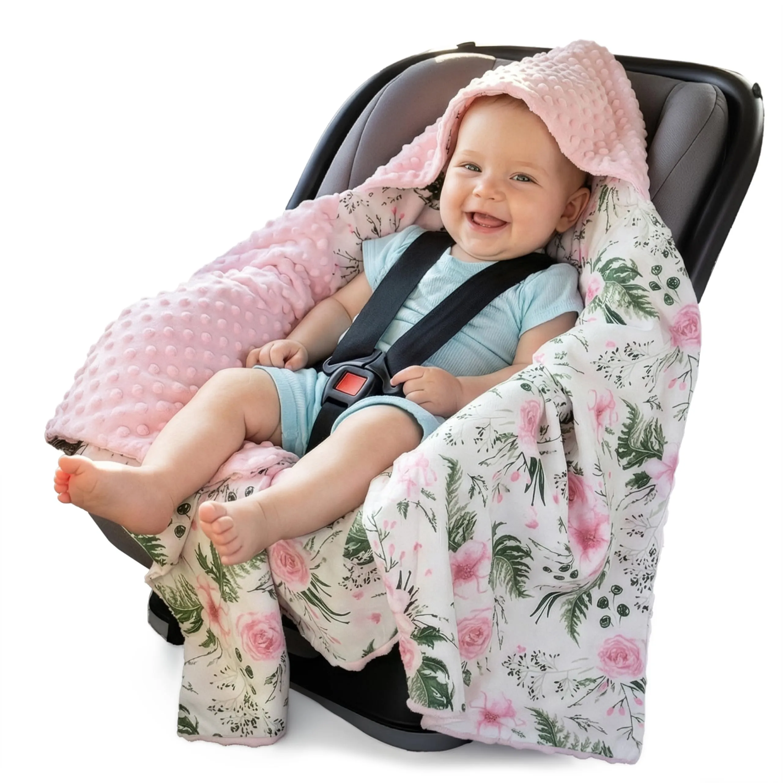 Medi Partners Coperta neonato ovetto Sacco per Passeggino - 100% Cotone universale Blanket 85x85cm fodera protettiva Morbida e Accogliente Passeggini Marsupio (Fiore Con Rosa Chiaro Minky)