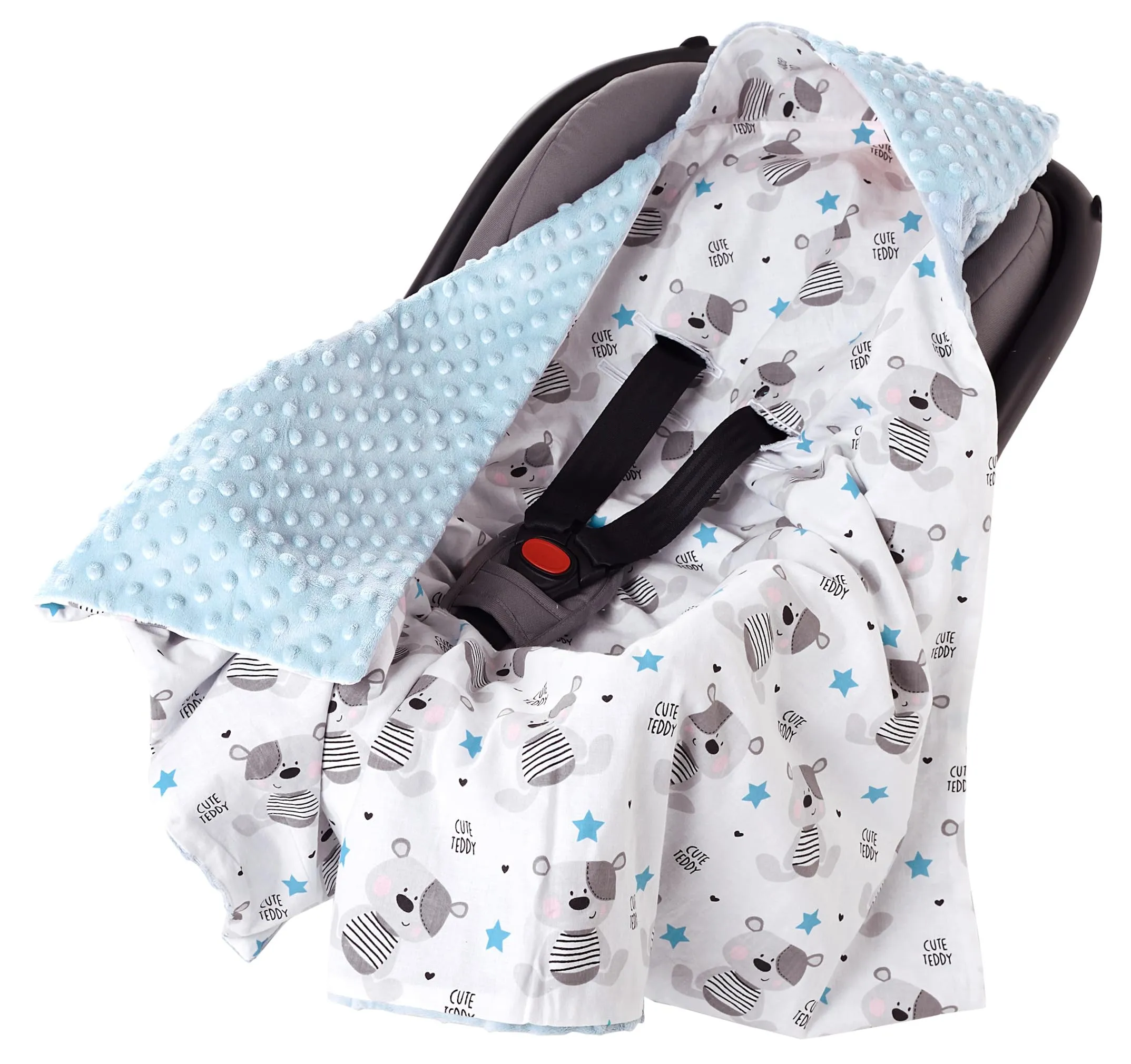 Medi Partners Coperta neonato ovetto Sacco per Passeggino - 100% Cotone universale Blanket 85x85cm fodera protettiva Morbida e Accogliente Passeggini Marsupio (Teddy con azzurro Minky)