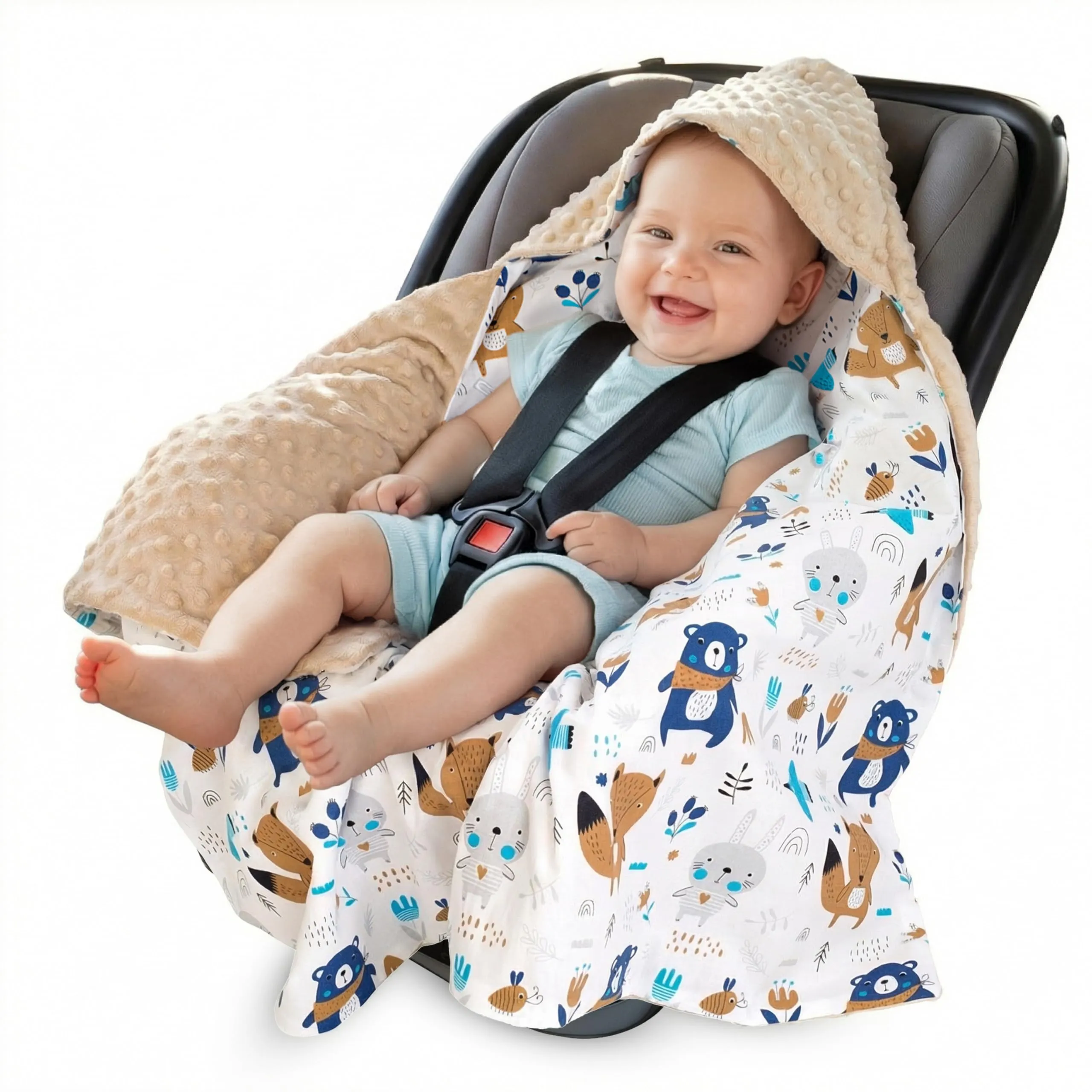 Medi Partners Coperta neonato ovetto Sacco per Passeggino - 100% Cotone universale Blanket 85x85cm fodera protettiva Morbida e Accogliente Passeggini Marsupio (Boho con beige Minky)