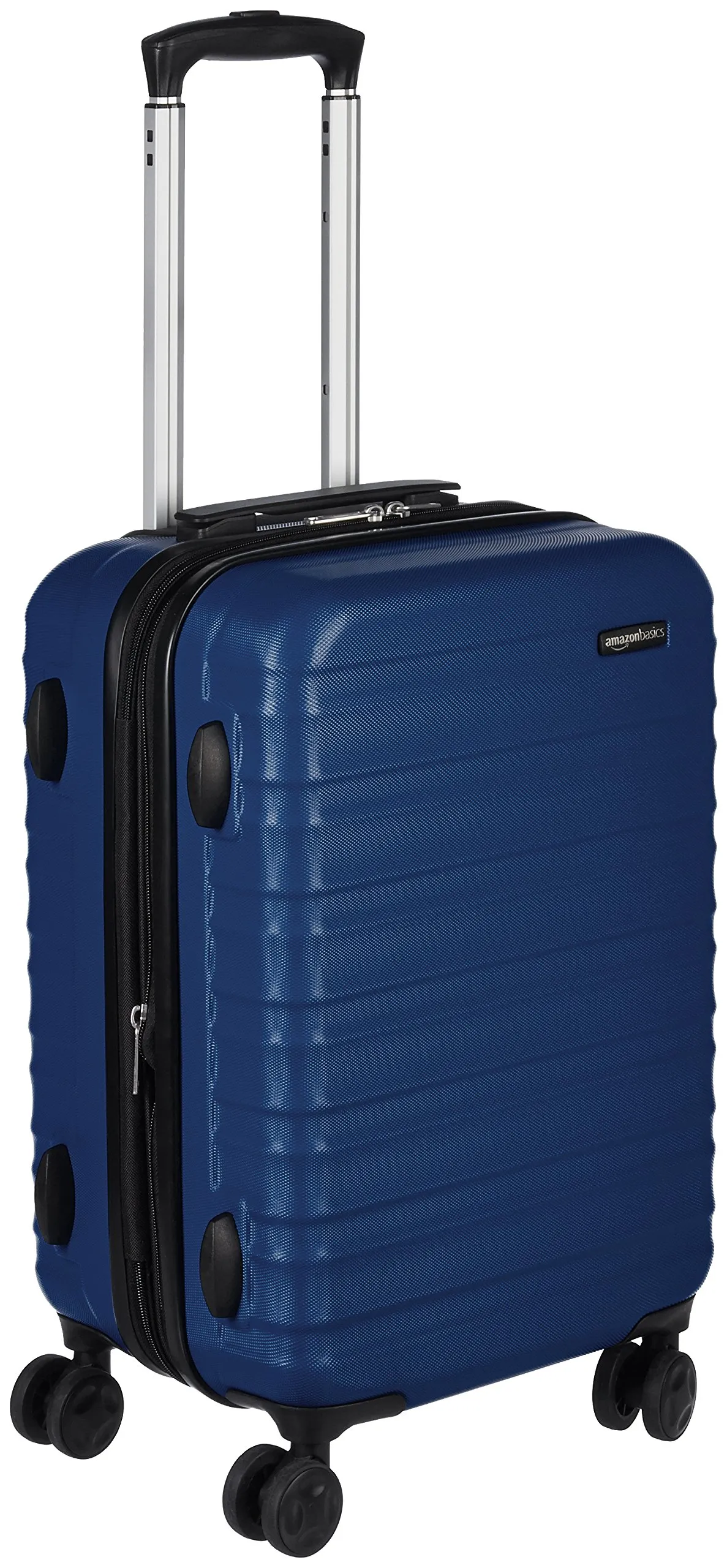 Amazon Basics Valigia Rigida Piccola - Bagaglio a Mano Espandibile ABS con 4 Ruote Doppie Girevoli - Resistente ai Graffi e Leggera - 55 x 37,5 x 25,5cm - Blu Navy
